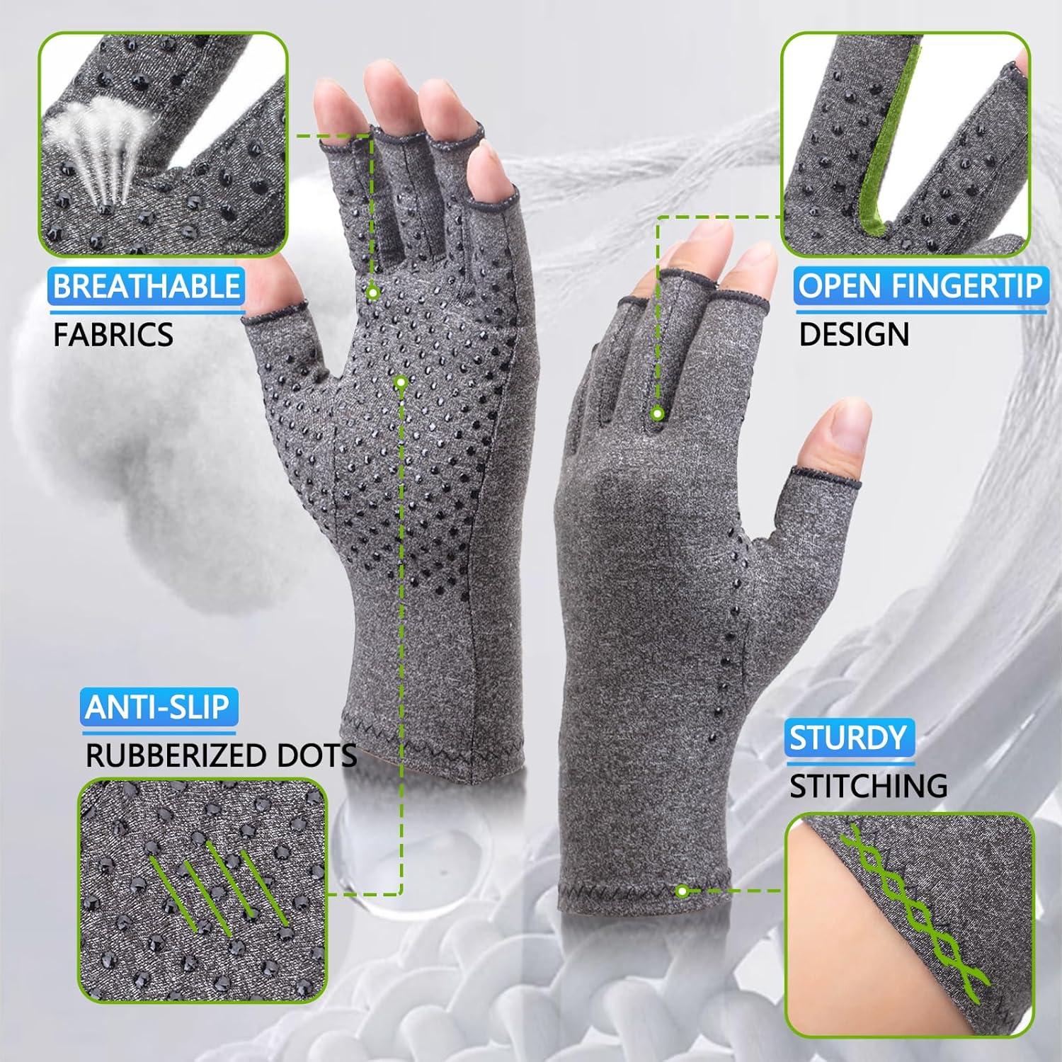 Guantes de Compresión DRNAIETY para Artritis Sin Dedos L Gris