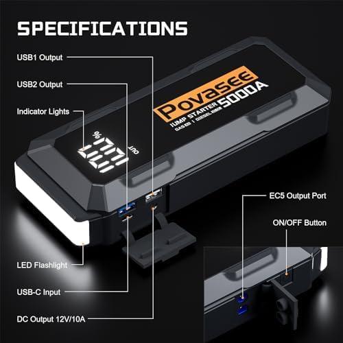 Arrancador de Salto 5000A Povasee A40 12V con Pantalla LED