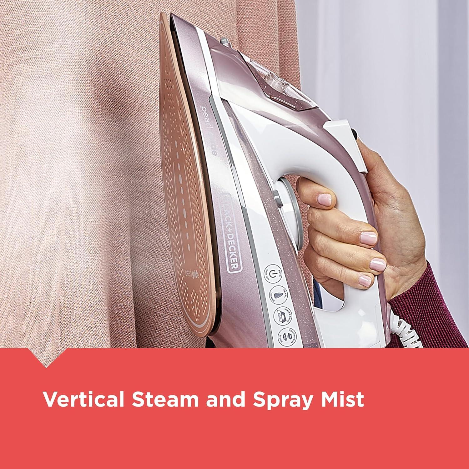 BLACK+DECKER Pearl Iron, IR2398, 50% Smoother Gliding with Pearl-Infused Ceramic Soleplate, Powerful Steam, 8 Foot Cord, Vertical Steam Function