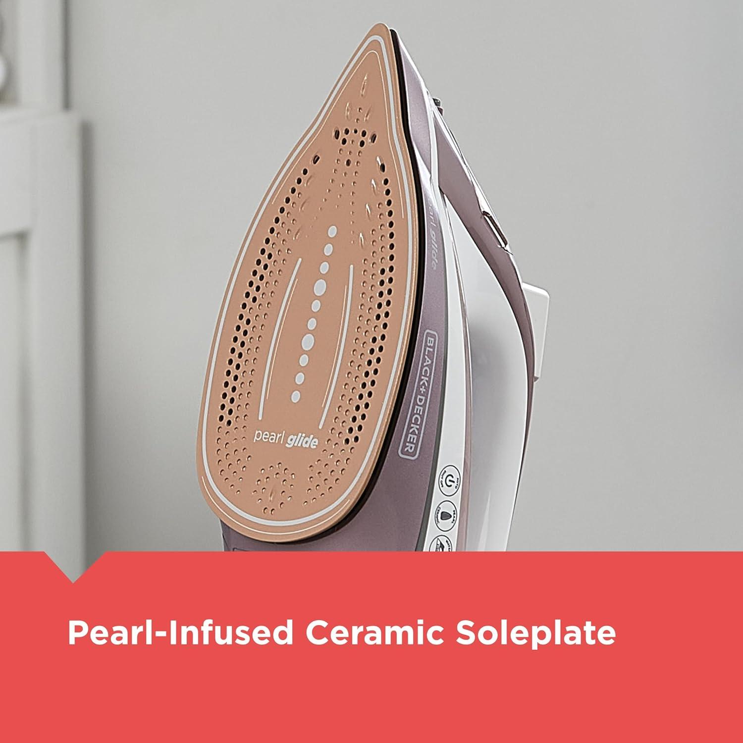 BLACK+DECKER Pearl Iron, IR2398, 50% Smoother Gliding with Pearl-Infused Ceramic Soleplate, Powerful Steam, 8 Foot Cord, Vertical Steam Function