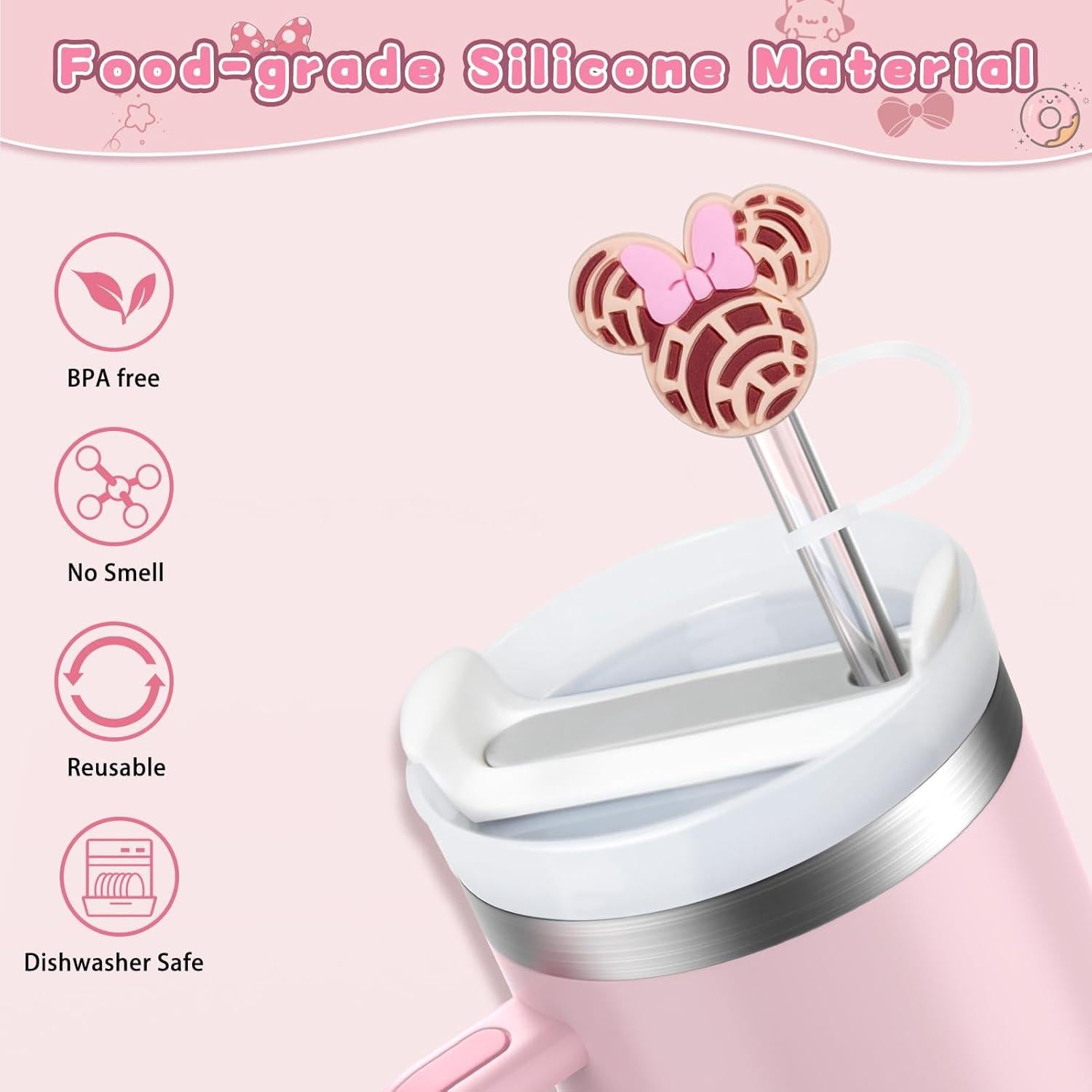 Cubiertas de Popote Yomanta 6pcs Silicona Ratones Rosados