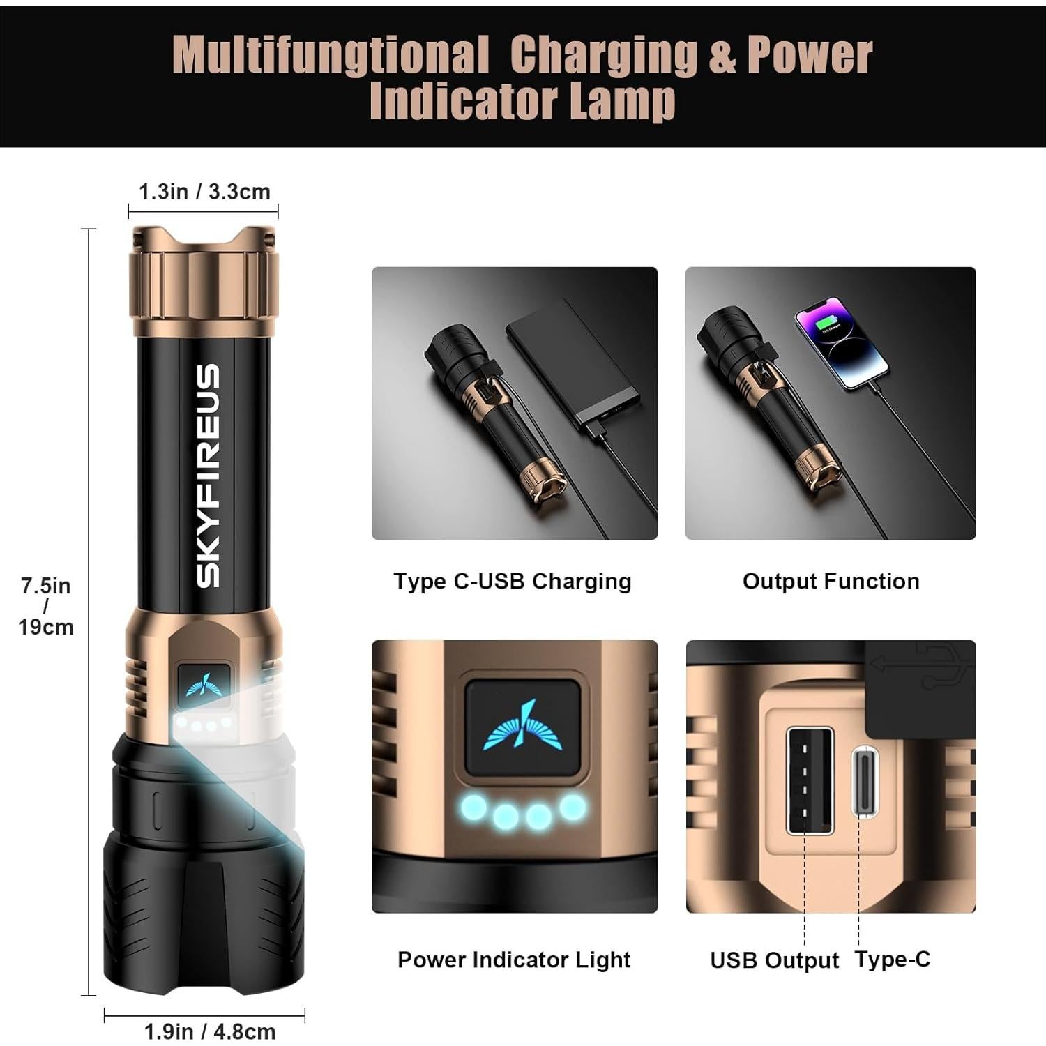 Linterna LED Recargable SKYFIRE 1500000lm Impermeable