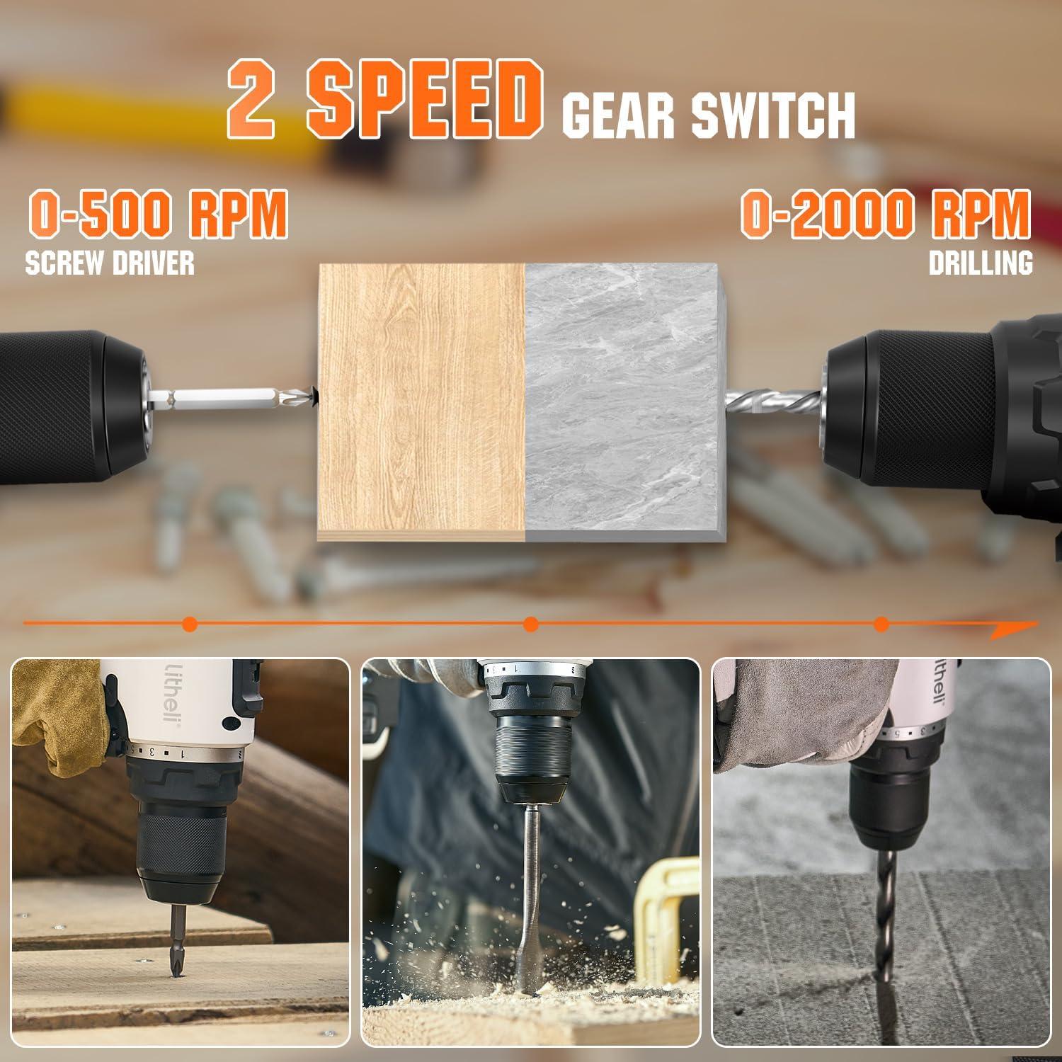 Taladro Inalámbrico LiTHELi 20V MAX 2.0Ah 600W Blanco