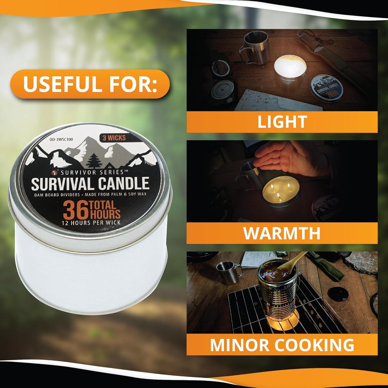 Vela de Emergencia SE Survivor 3 Mechas 36 Horas Cera Soja