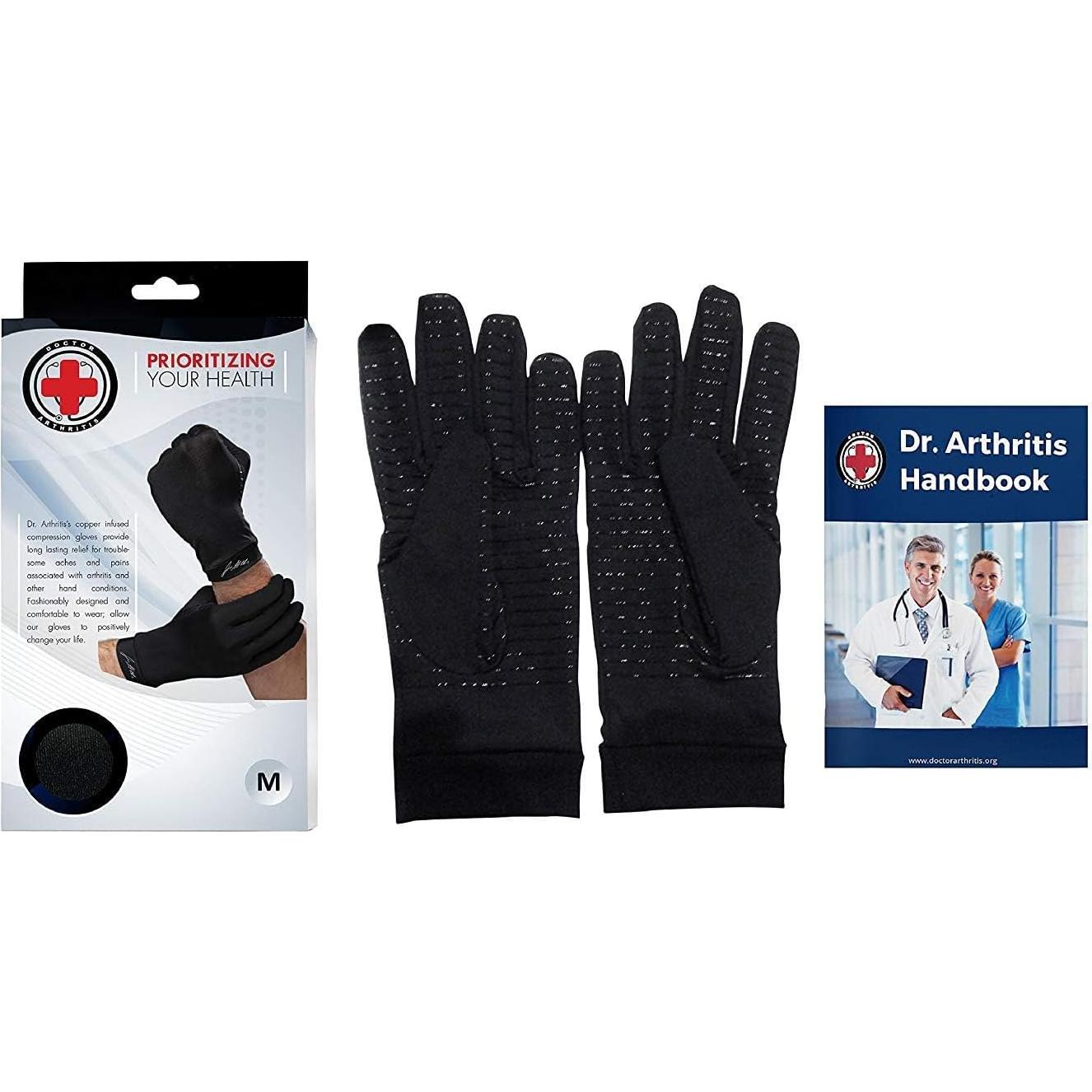 Guantes de Compresión de Cobre Dr. Arthritis Medianos Negros