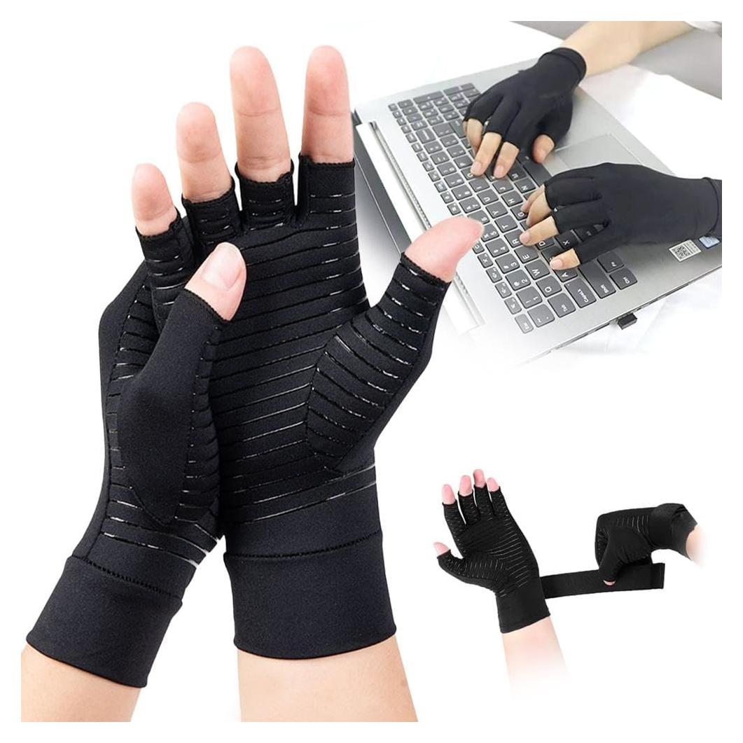Copper Compression Arthritis Gloves,Arthritis Pain Relief Gloves,Fingerless Arthritis Carpal Tunnel Pain Relief Gloves,Hand Support Wrist Brace for Rheumatoid,Tendonitis,Swelling,Crocheting,Typing
