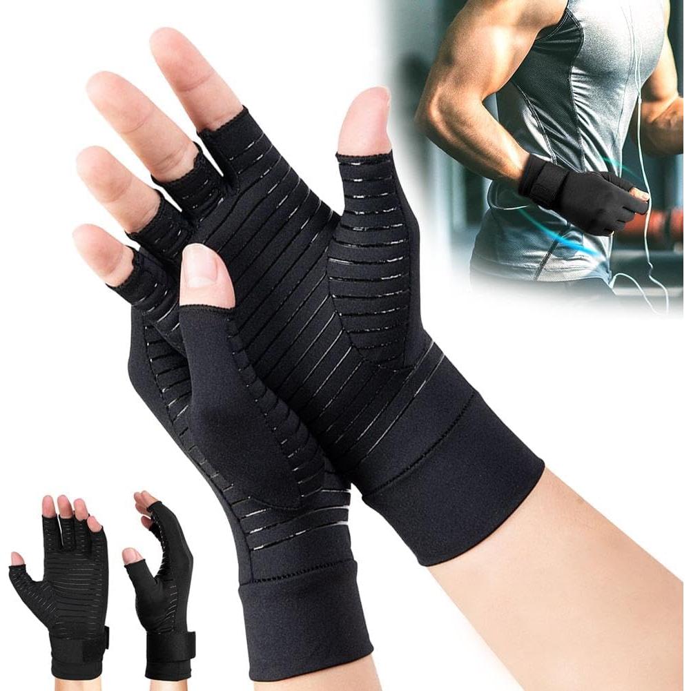 Copper Compression Arthritis Gloves,Arthritis Pain Relief Gloves,Fingerless Arthritis Carpal Tunnel Pain Relief Gloves,Hand Support Wrist Brace for Rheumatoid,Tendonitis,Swelling,Crocheting,Typing