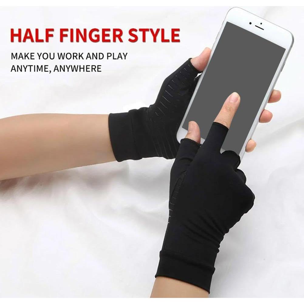 Copper Compression Arthritis Gloves,Arthritis Pain Relief Gloves,Fingerless Arthritis Carpal Tunnel Pain Relief Gloves,Hand Support Wrist Brace for Rheumatoid,Tendonitis,Swelling,Crocheting,Typing