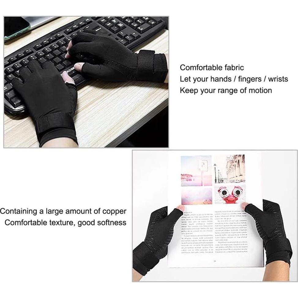 Copper Compression Arthritis Gloves,Arthritis Pain Relief Gloves,Fingerless Arthritis Carpal Tunnel Pain Relief Gloves,Hand Support Wrist Brace for Rheumatoid,Tendonitis,Swelling,Crocheting,Typing