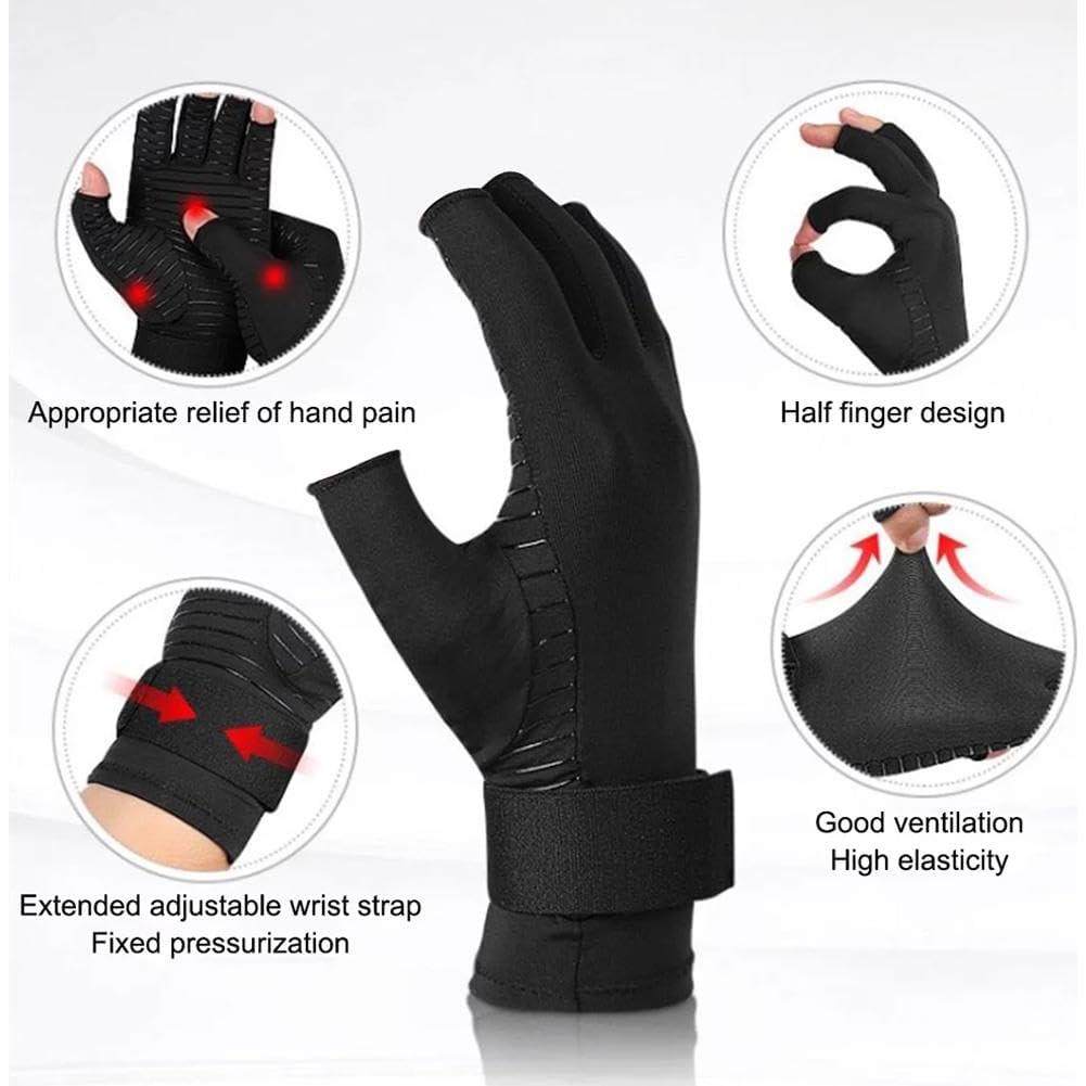 Copper Compression Arthritis Gloves,Arthritis Pain Relief Gloves,Fingerless Arthritis Carpal Tunnel Pain Relief Gloves,Hand Support Wrist Brace for Rheumatoid,Tendonitis,Swelling,Crocheting,Typing