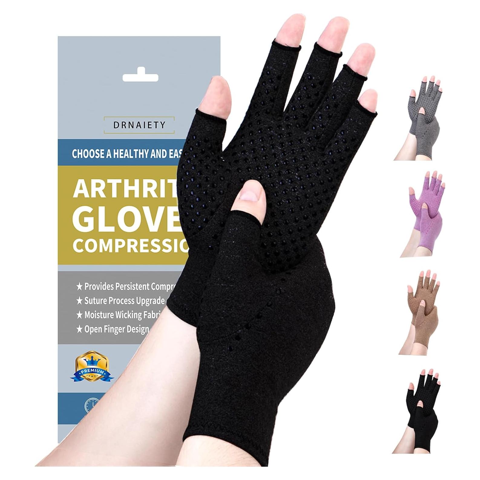 Guantes de Compresión DRNAIETY para Artritis Sin Dedos - Negro