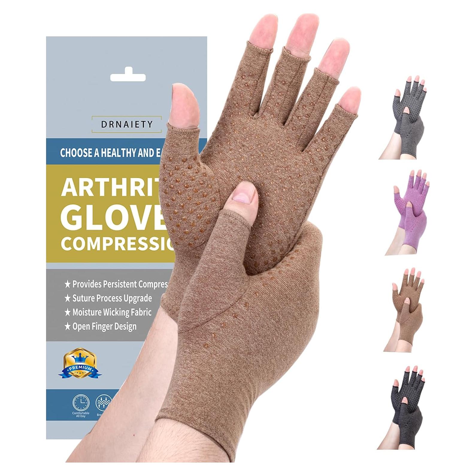 Guantes de Compresión DRNAIETY para Artritis - Sin Dedos M Caqui