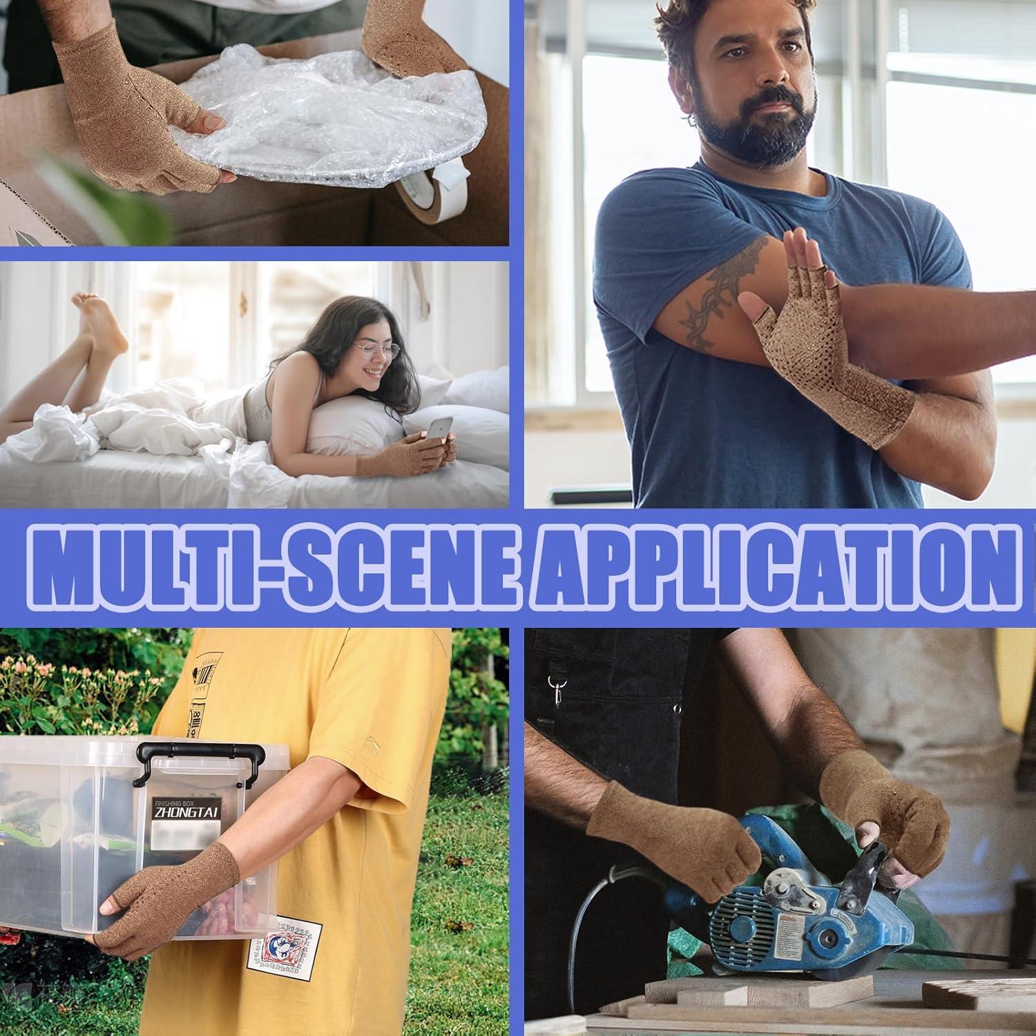 Guantes de Compresión DRNAIETY para Artritis - Sin Dedos M Caqui