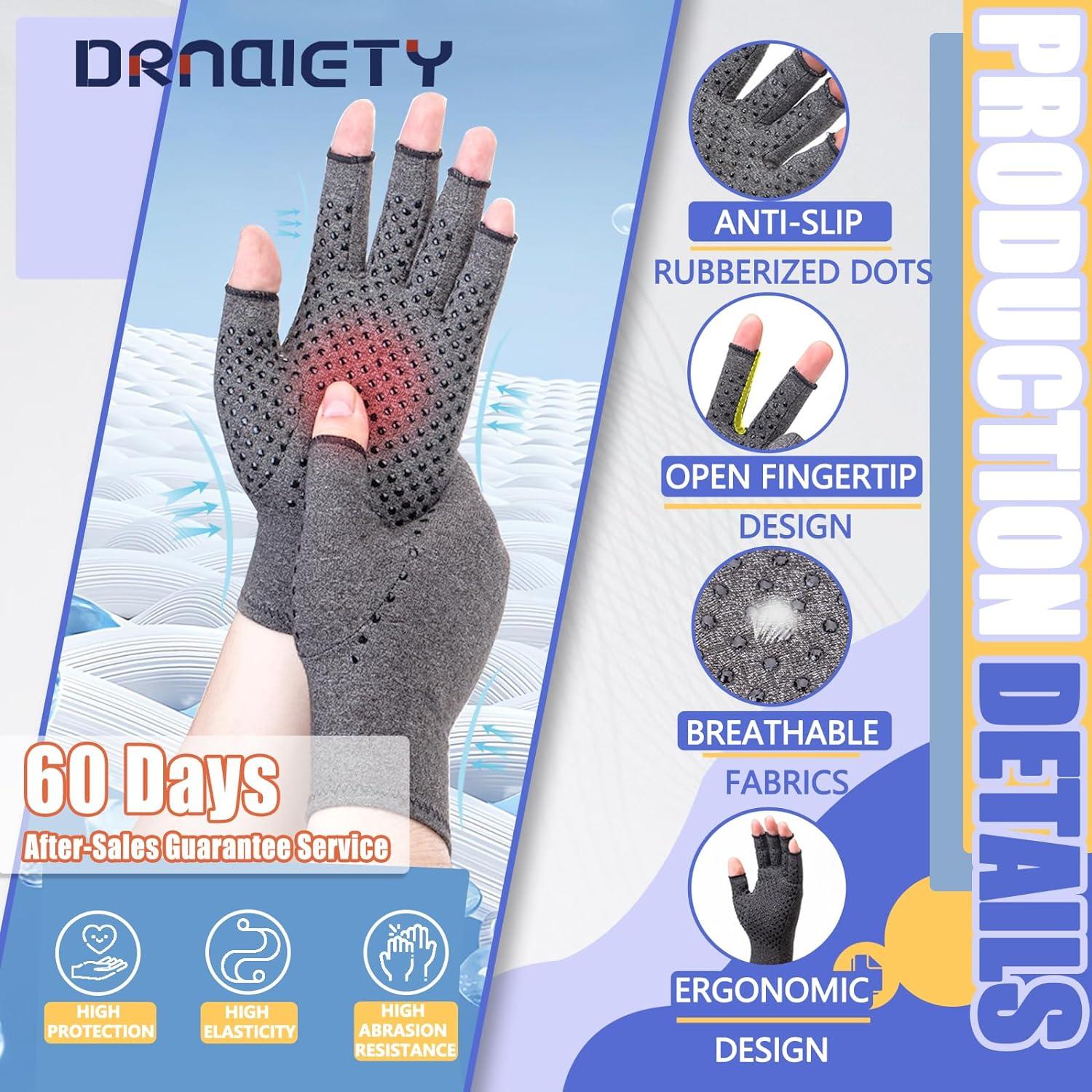 Guantes de Compresión DRNAIETY para Artritis Sin Dedos Gris S