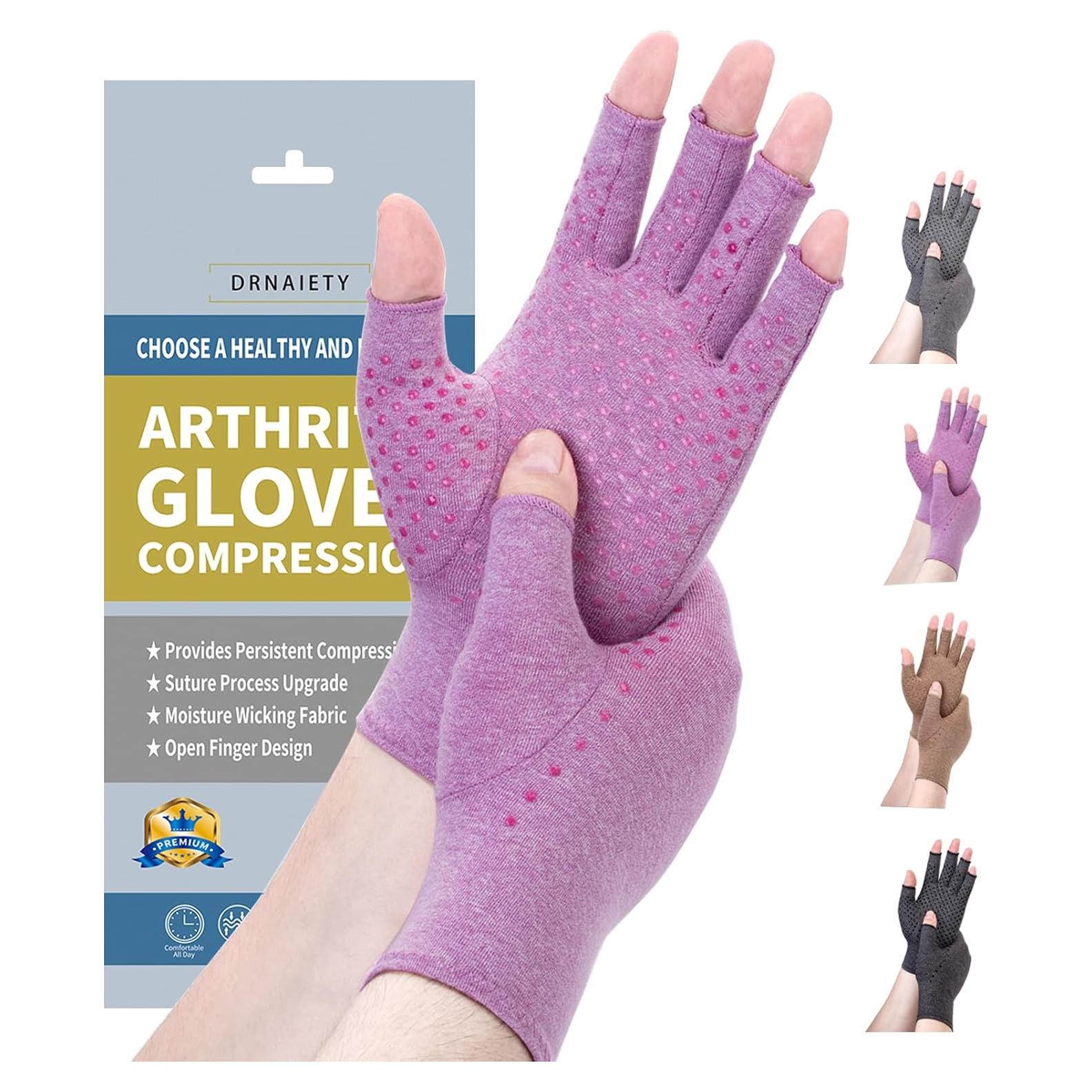 Guantes de Compresión DRNAIETY para Artritis Sin Dedos L Púrpura