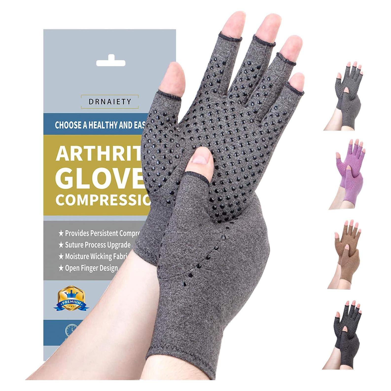 Guantes de Compresión para Artritis DRNAIETY - Sin Dedos XL Gris
