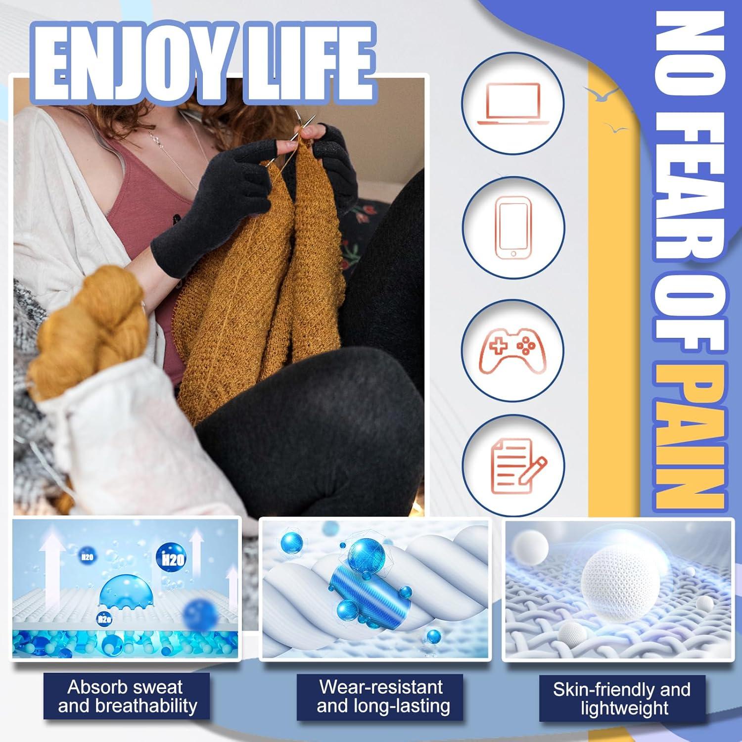 Guantes de Compresión DRNAIETY para Artritis - Sin Dedos, Negro