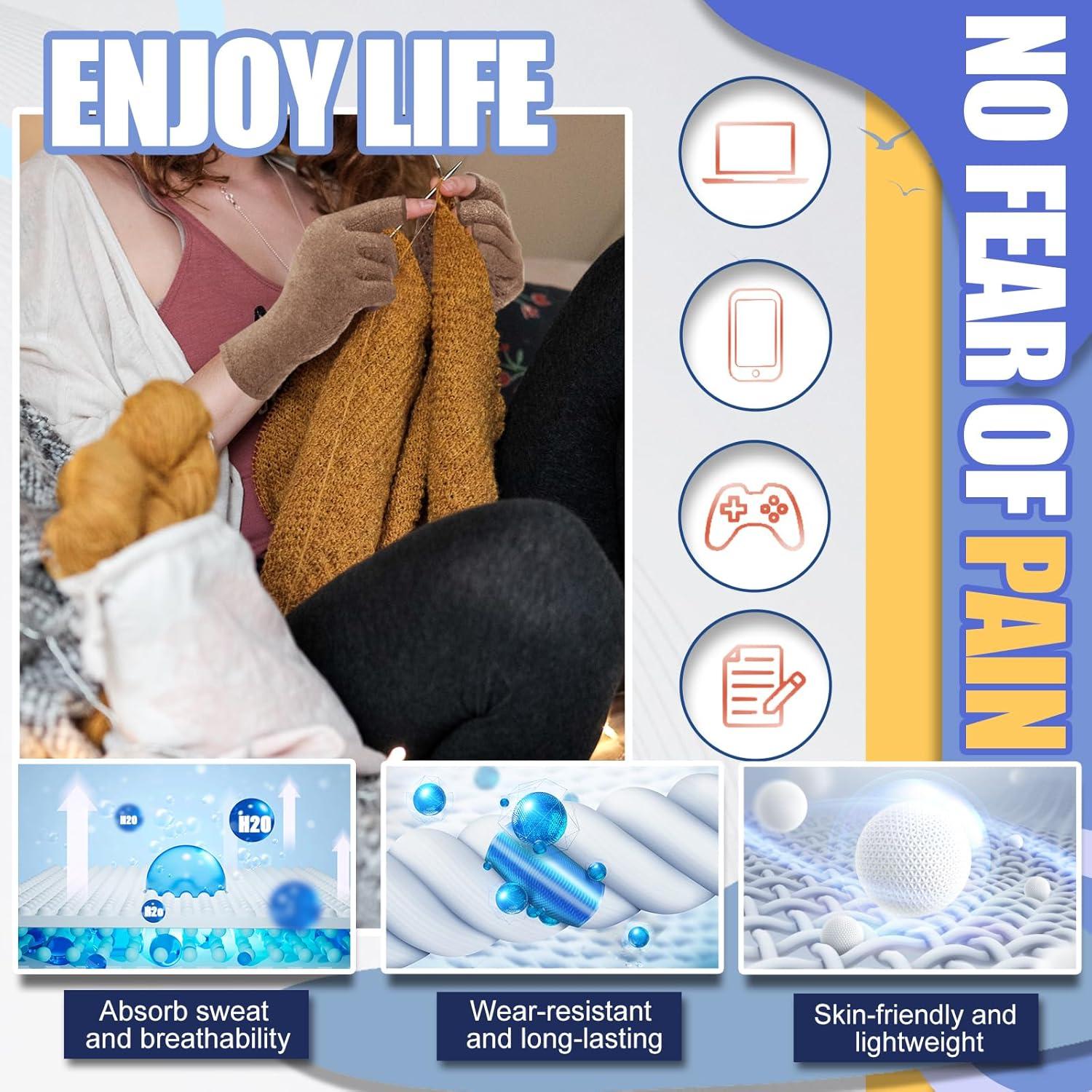 Guantes de Compresión DRNAIETY para Artritis Sin Dedos Caqui