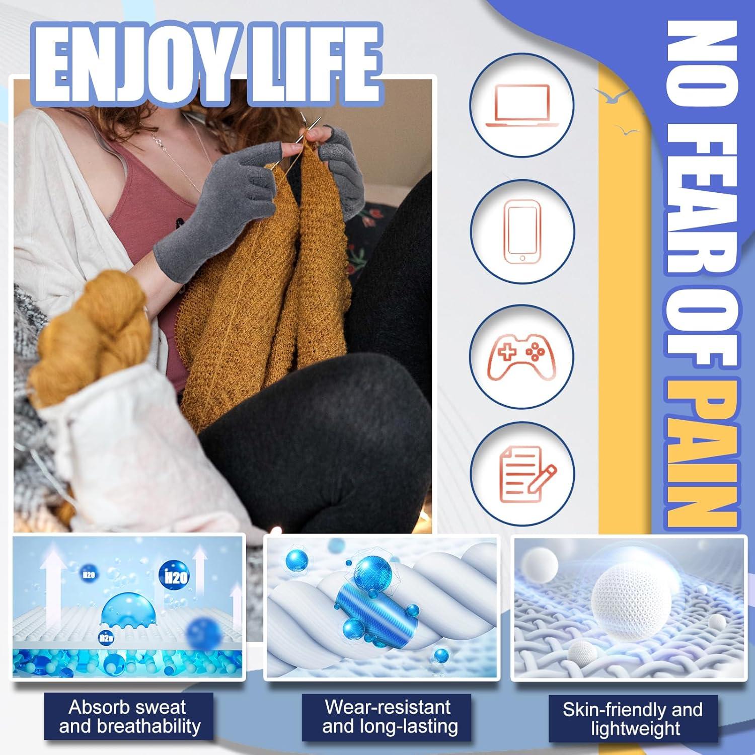 Guantes de Compresión DRNAIETY para Artritis - Sin Dedos, Gris