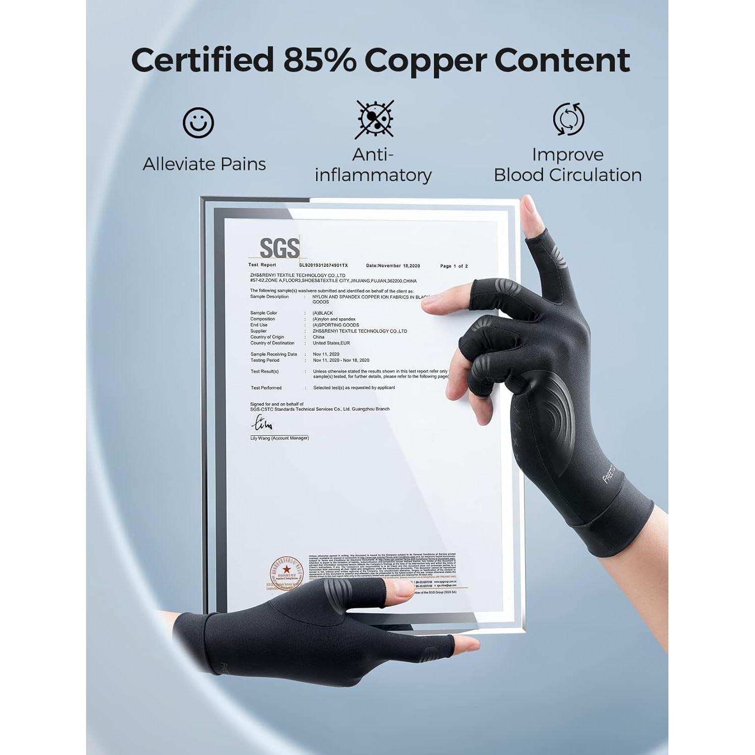 Guantes de Cobre FREETOO para Artritis Talla S Alivio Dolor