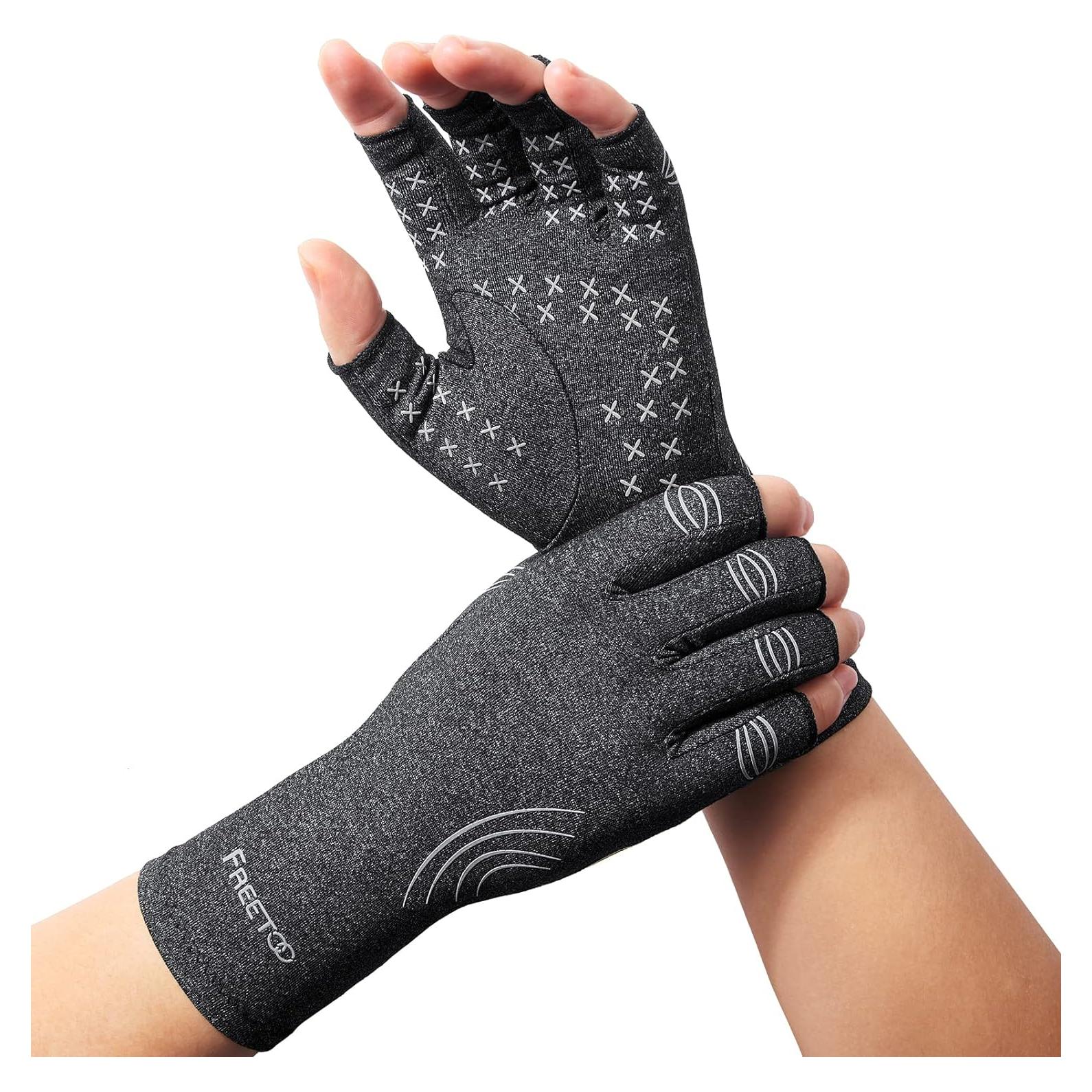 Guantes de Artritis FREETOO para Mujeres Compresión Gris-Negro