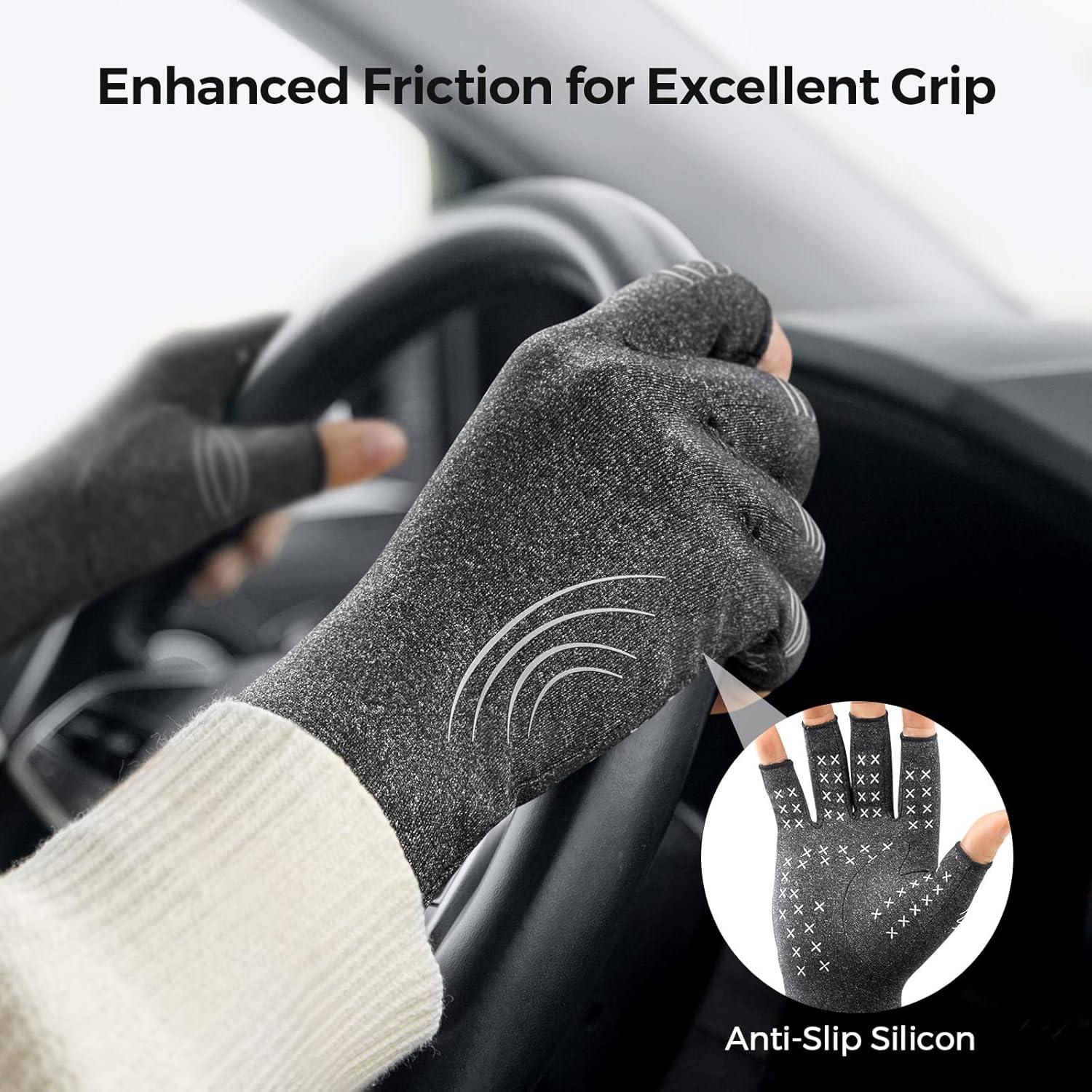 Guantes de Artritis FREETOO para Mujeres Compresión Gris-Negro