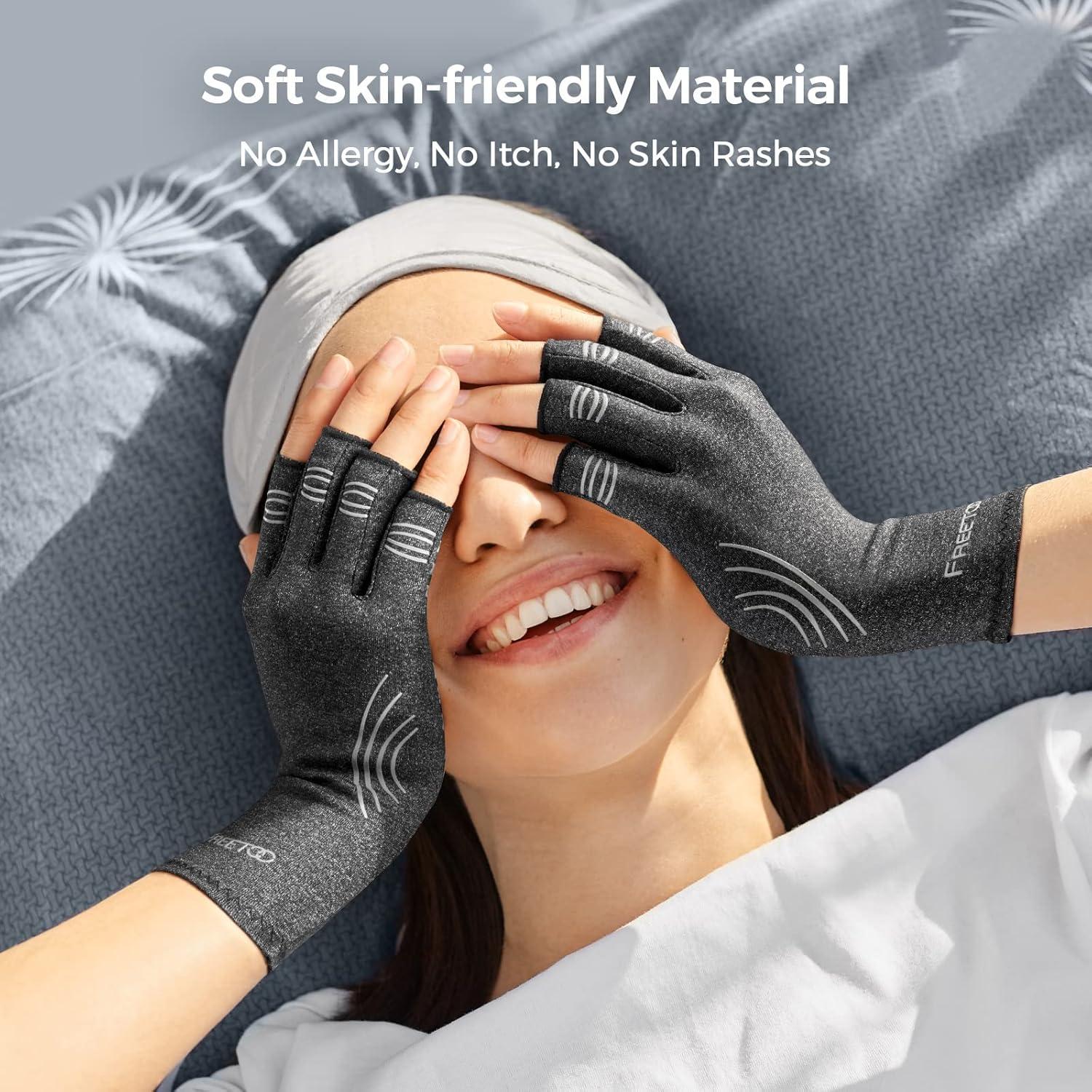 Guantes de Artritis FREETOO para Mujeres Compresión Gris-Negro