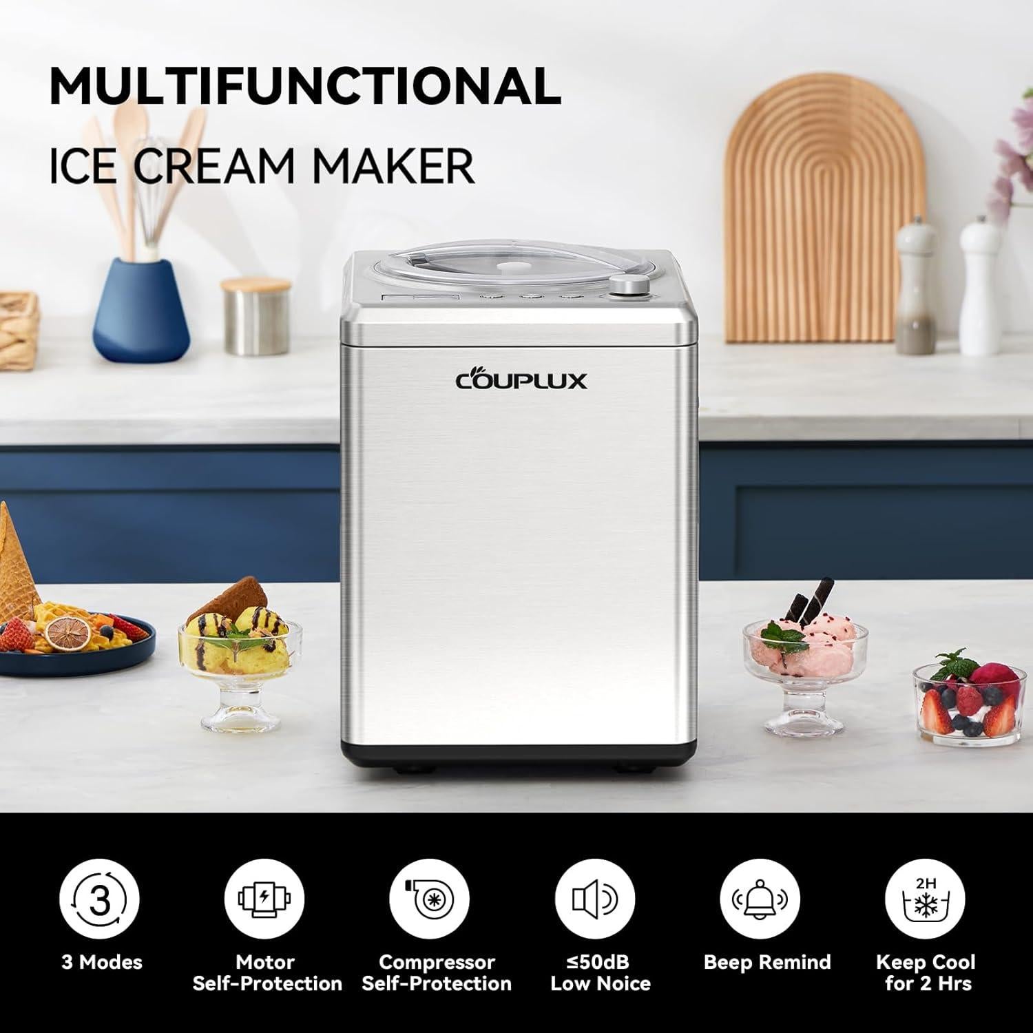 Máquina de Helados COUPLUX 2.5L con Compresor y Pantalla LCD
