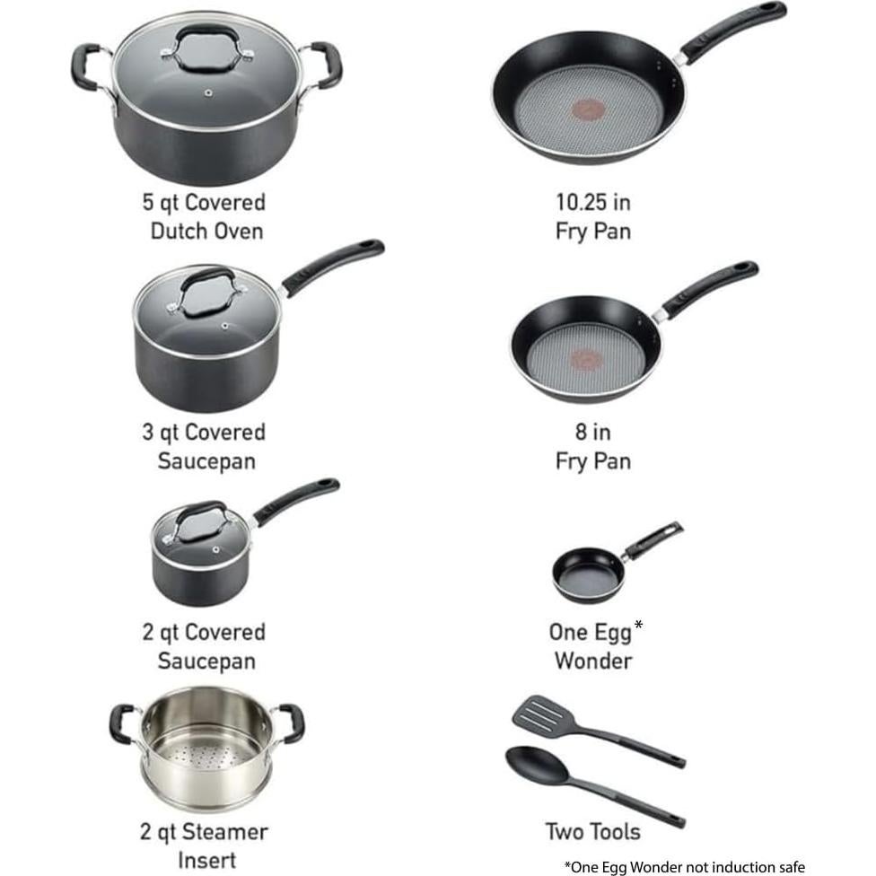 Juego de utensilios de cocina T-fal 12 piezas inducción negro