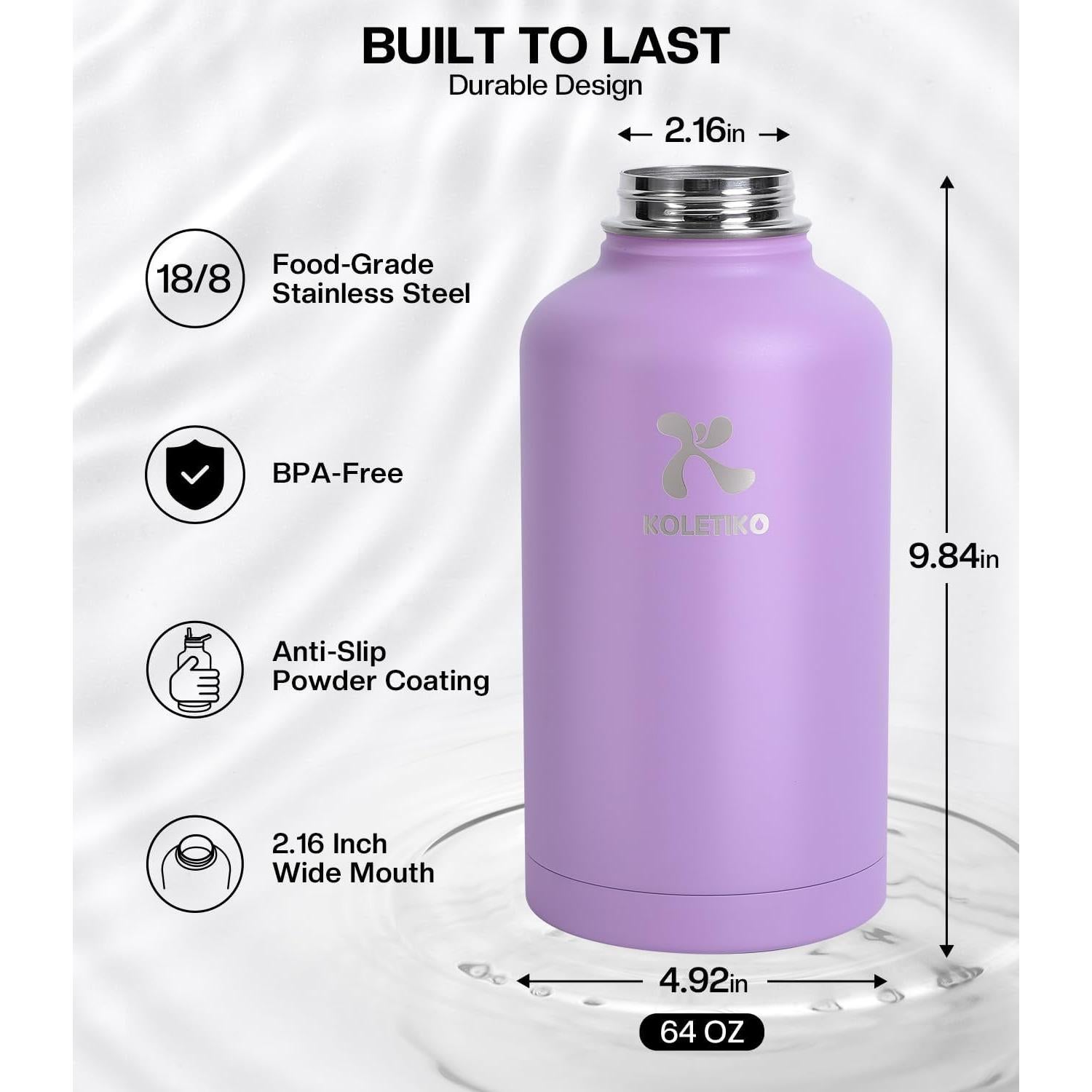 Botella de Agua Aislada KOLETIKO 1.89 L con Pajilla y Mango