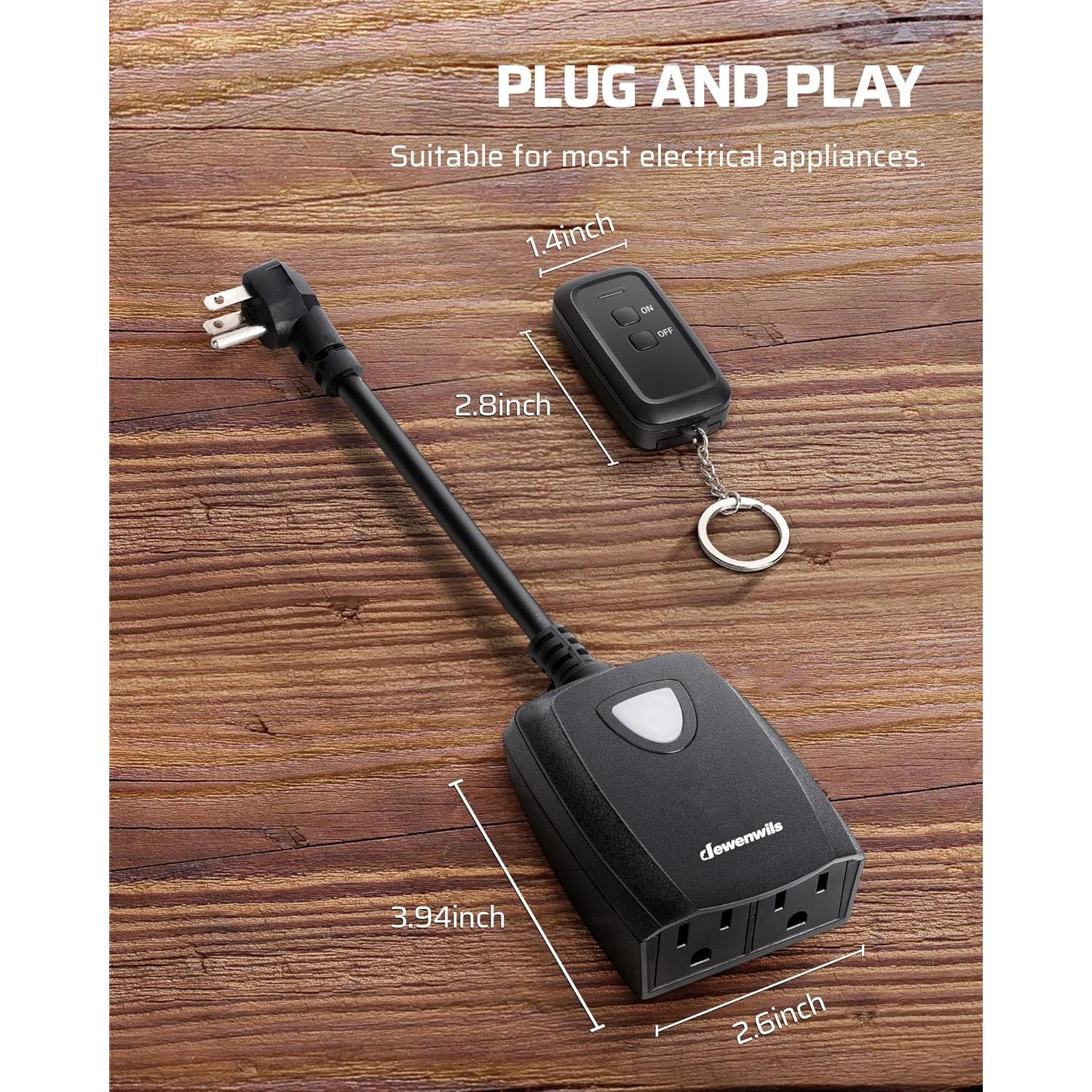 Toma Corriente Inalámbrica Dewenwils 15A Exterior 30m