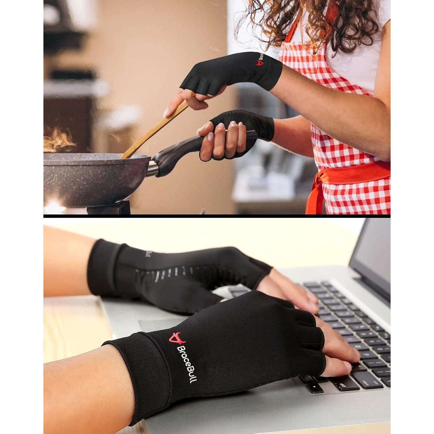 BraceBull Arthritis Gloves (1 Pair), Copper Infused Fingerless Compression Gloves, RSI and Relieve Hand Pain for Women & Men