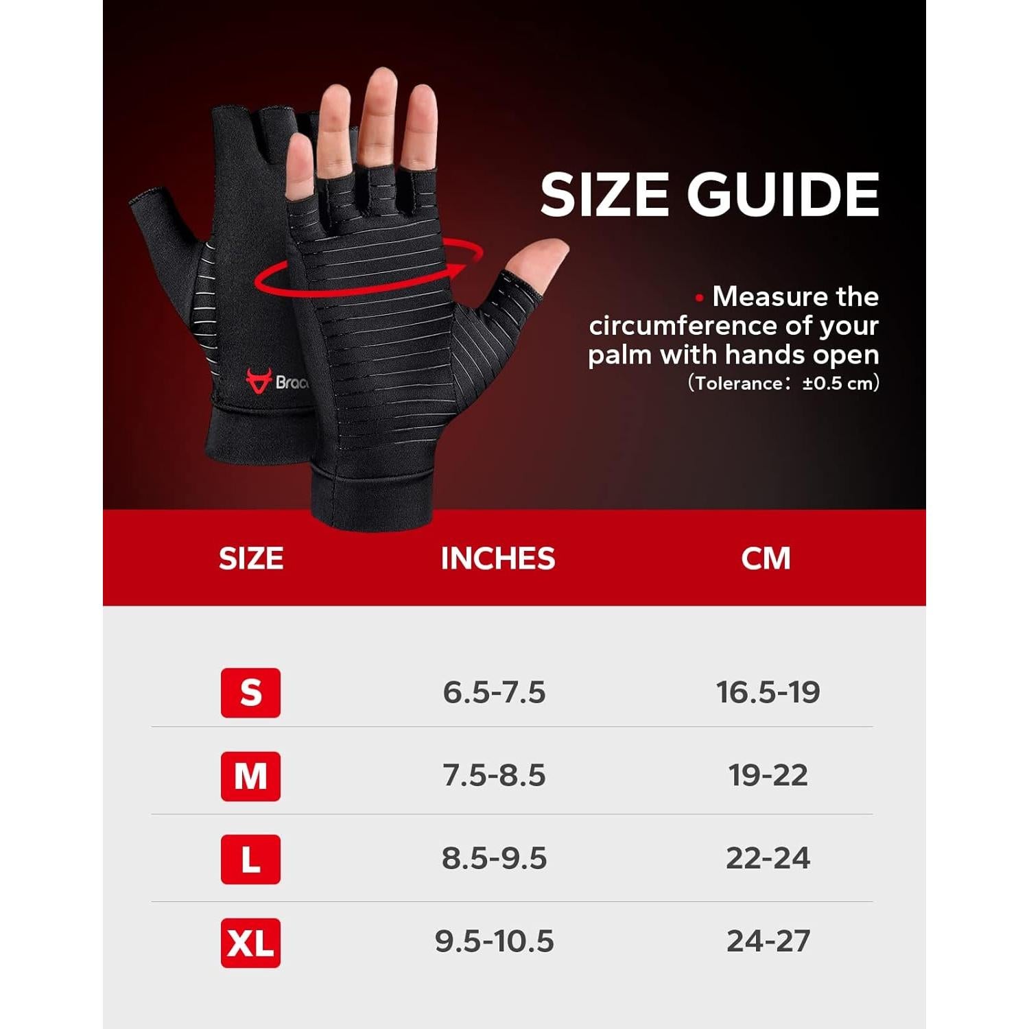 Guantes de Compresión BraceBull Sin Dedos para Artritis