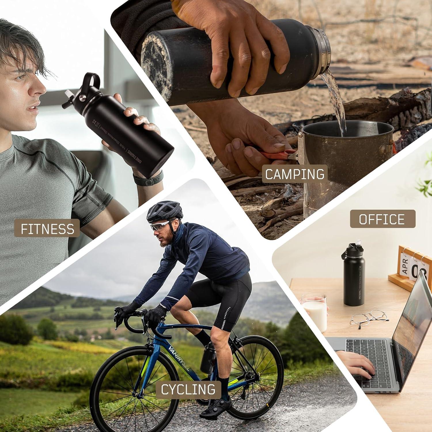 Botella de Agua Aislada OneTigris 0.95L con 3 Tapas