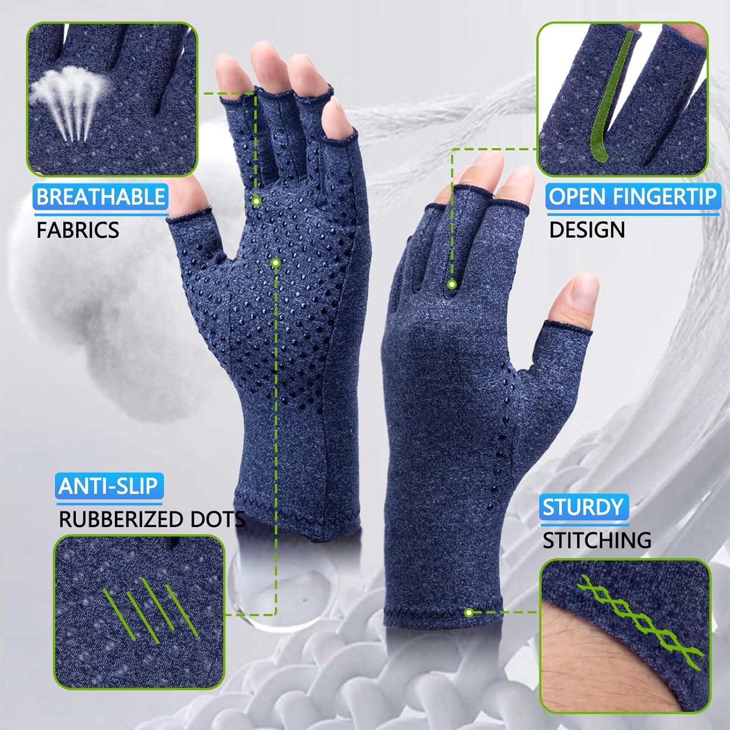 Guantes de Compresión DRNAIETY para Artritis Sin Dedos Azul