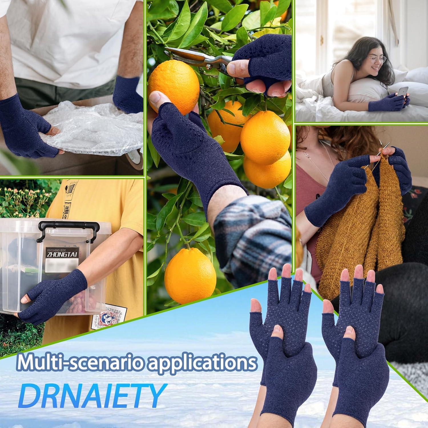 Guantes de Compresión DRNAIETY para Artritis Sin Dedos Azul