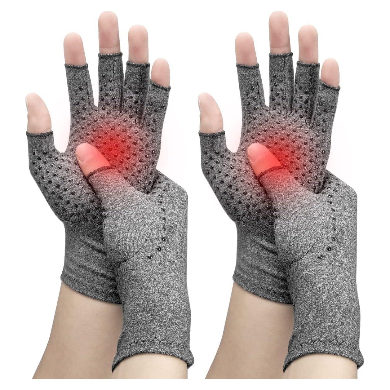 Guantes de Compresión DRNAIETY para Artritis Sin Dedos M Gris