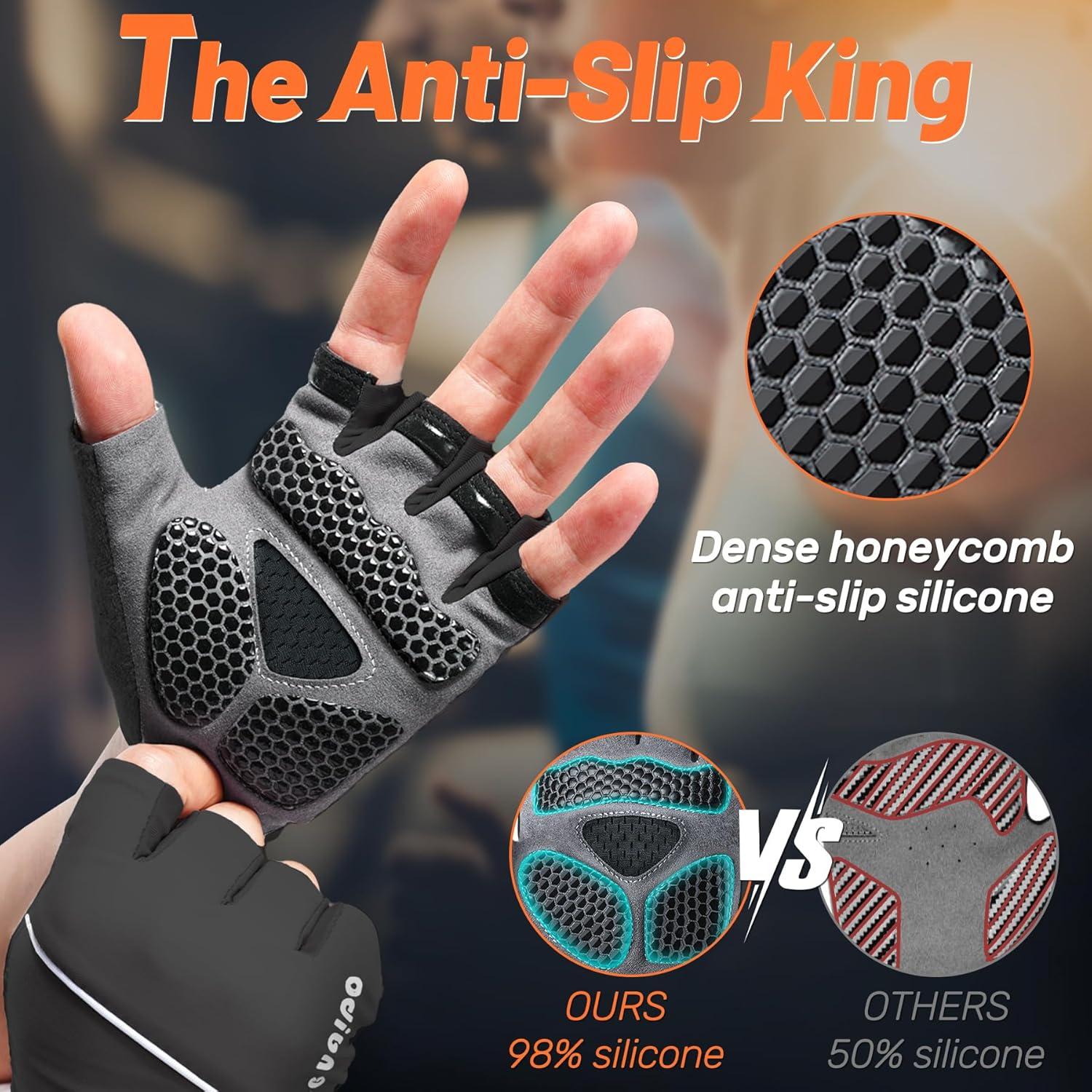 5-in-1 Workout Gloves for Men & Women, with Excellent Grip, Full Protection Exercise Weight Lifting Gym Gloves, Detachable Wrist Strap & Mesh Bag