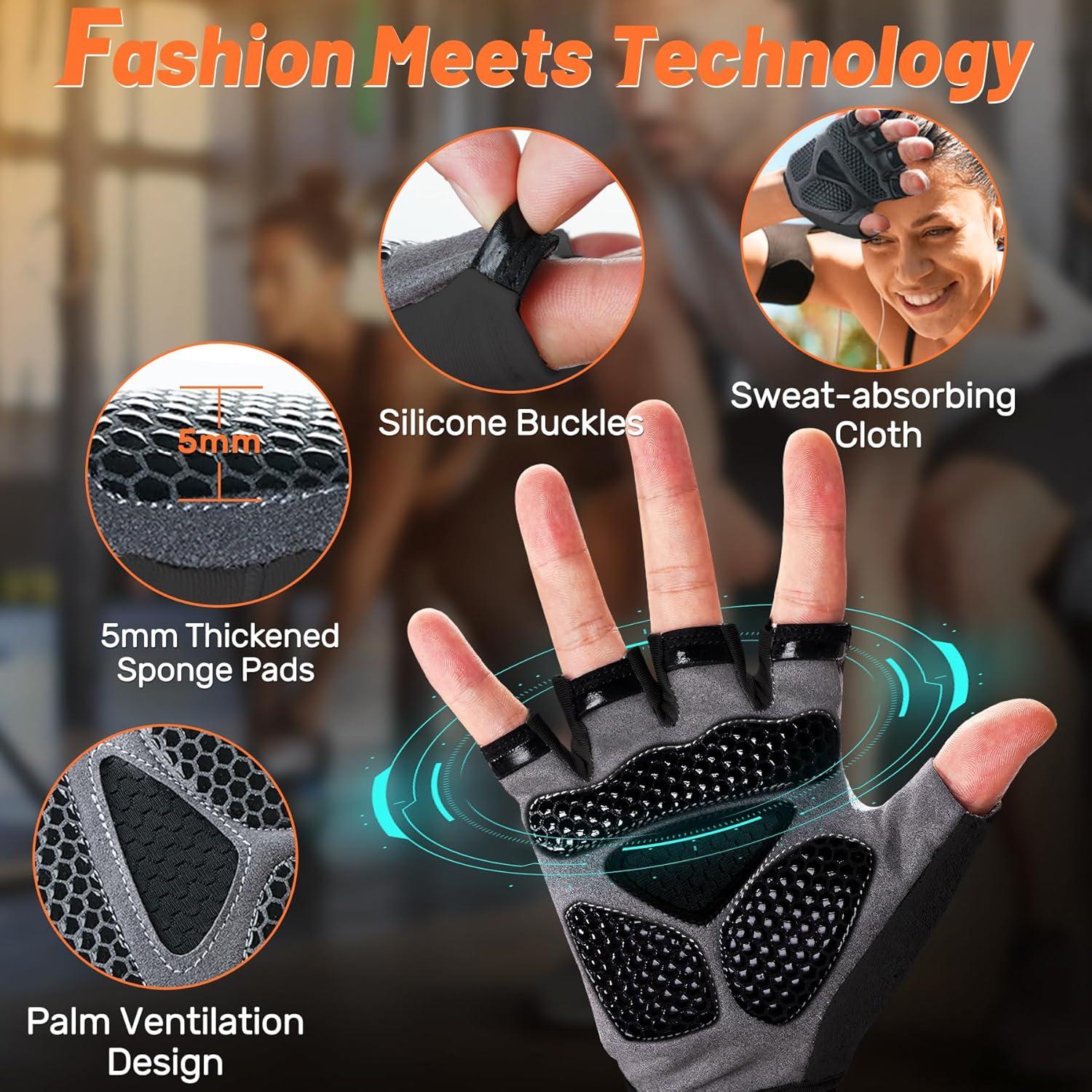 5-in-1 Workout Gloves for Men & Women, with Excellent Grip, Full Protection Exercise Weight Lifting Gym Gloves, Detachable Wrist Strap & Mesh Bag