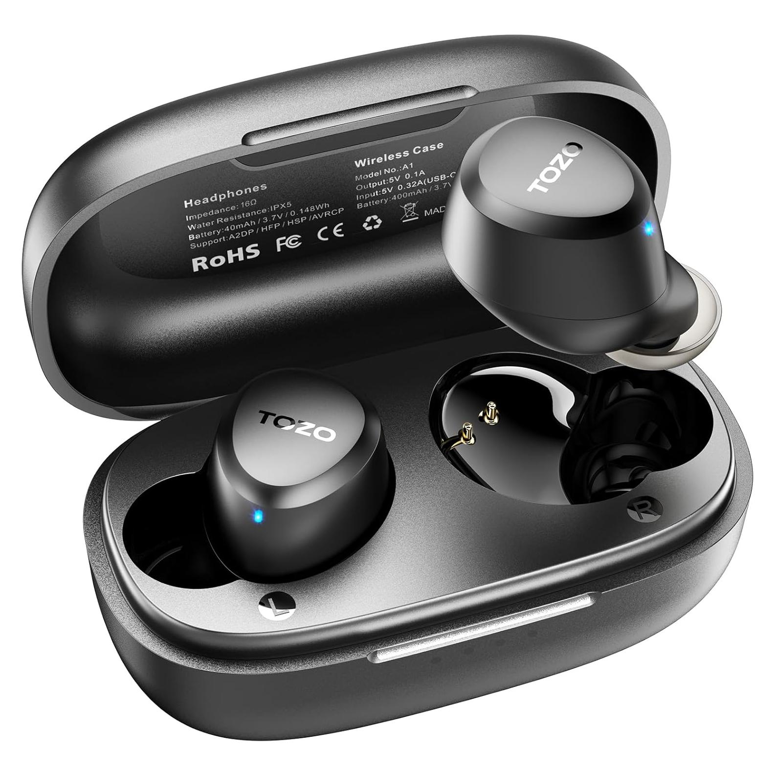 TOZO A1 Wireless Earbuds Bluetooth 5.3 Light Weight in Ear IPX5 Waterproof Headphones 2 Mic for AI Calls, Immersive Premium Sound Bass Headset with Charging Case, 32 Presets EQ Customization via App