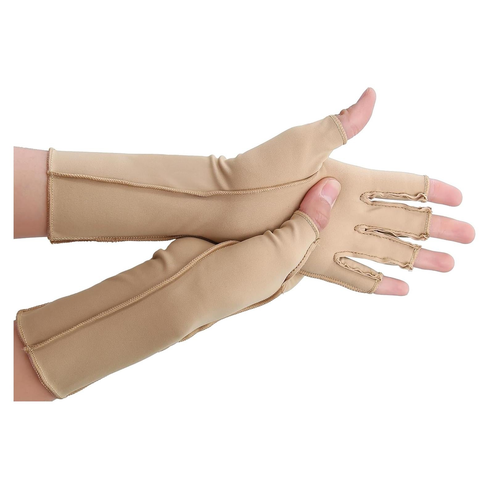 Guantes de Compresión NURCOM para Artritis Sin Dedos Beige