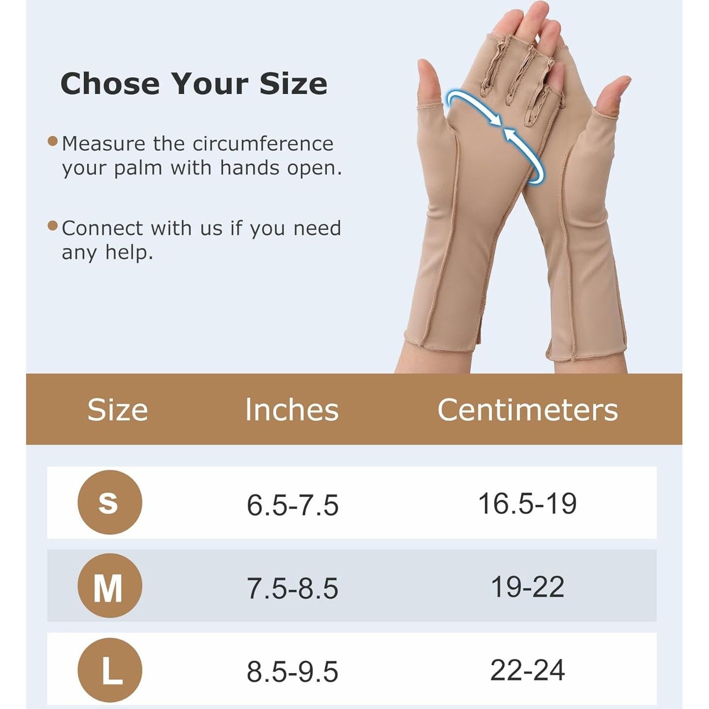 Guantes de Compresión NURCOM para Artritis Sin Dedos Beige