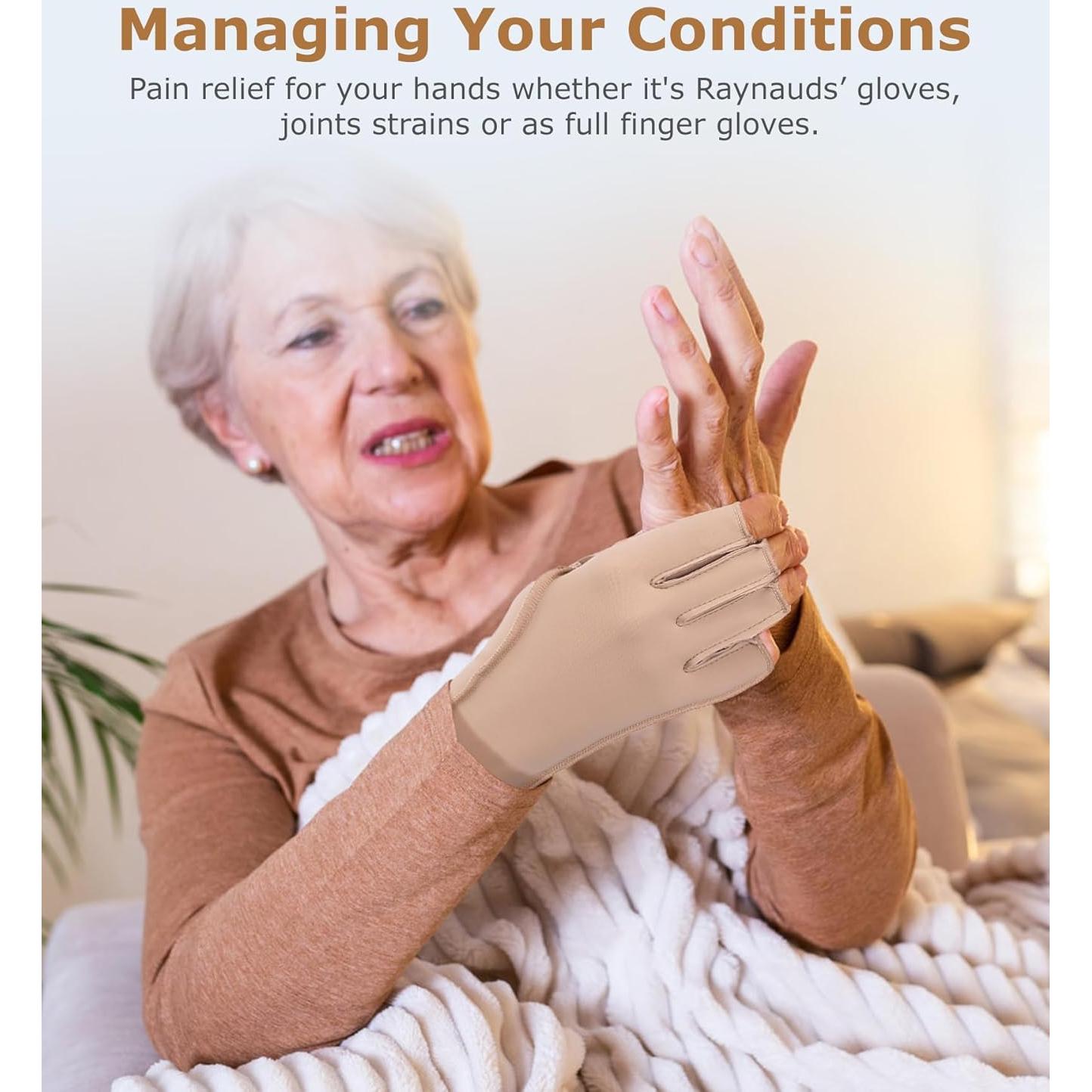 Guantes de Compresión NURCOM para Artritis Sin Dedos Beige