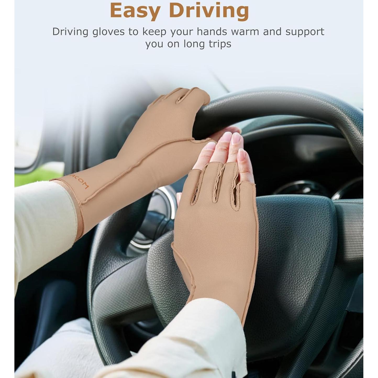 Guantes de Compresión NURCOM para Artritis Sin Dedos Beige