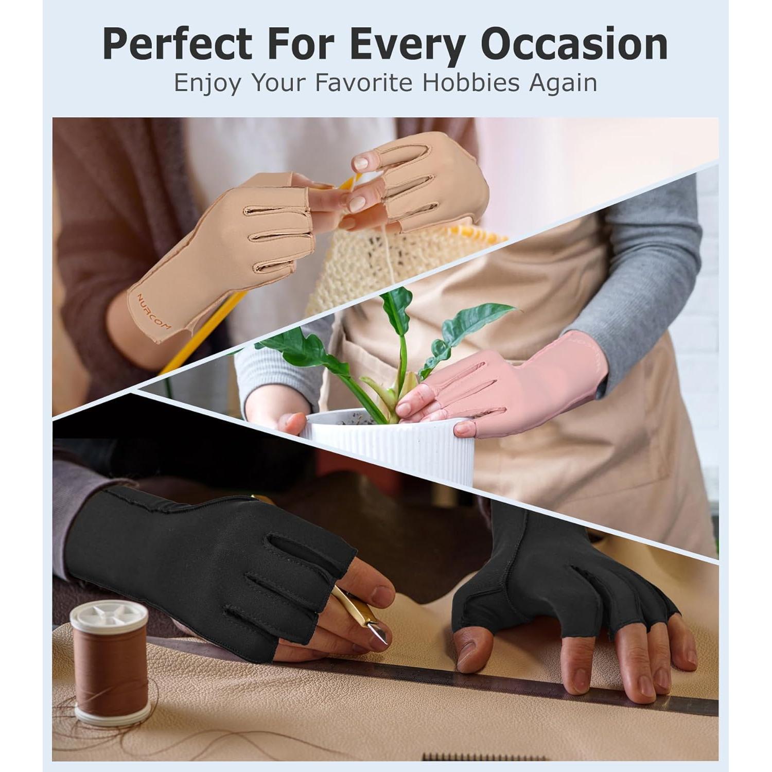 Guantes de Compresión NURCOM para Artritis Sin Dedos Beige