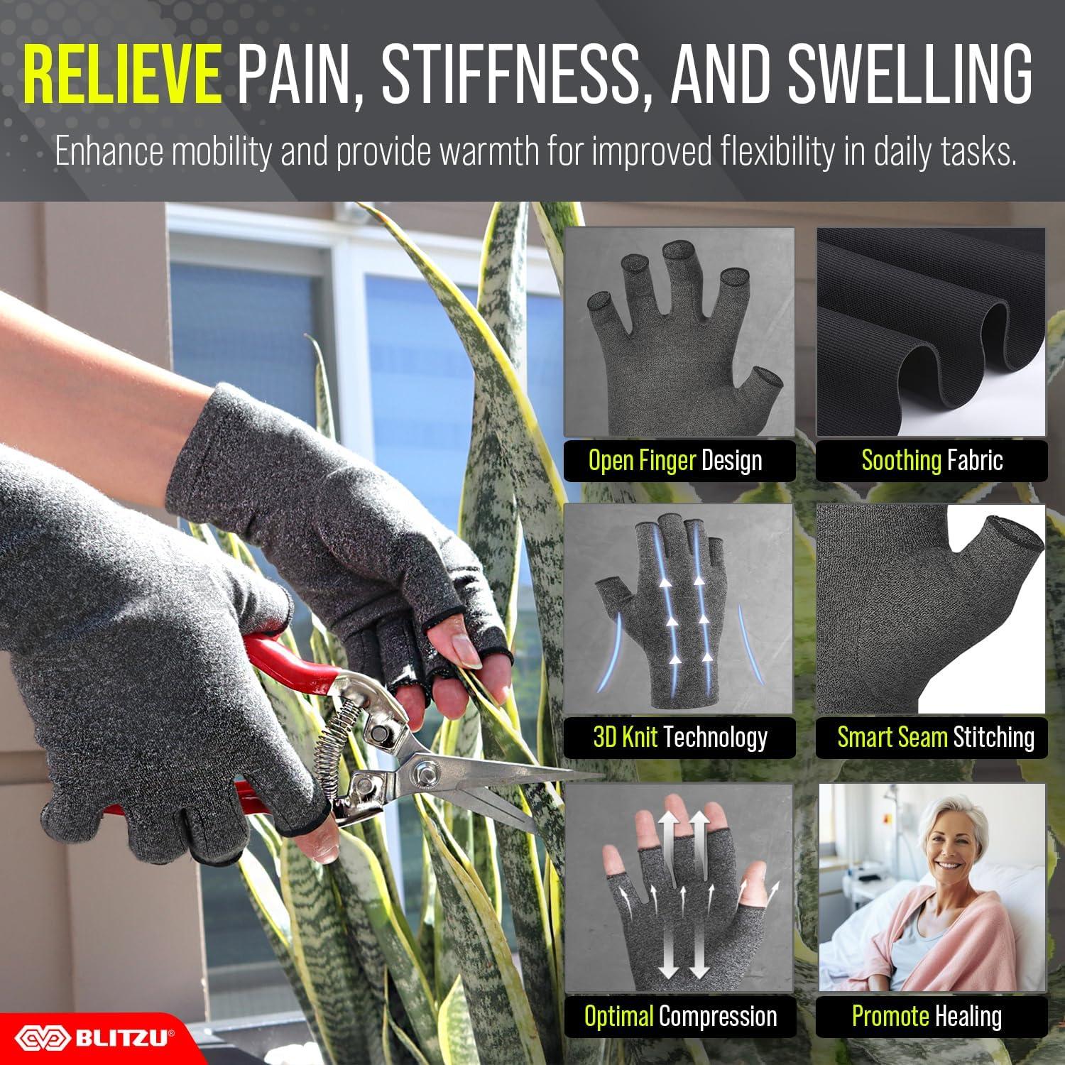 Guantes de Compresión para Artritis BLITZU - Negro - Pequeño