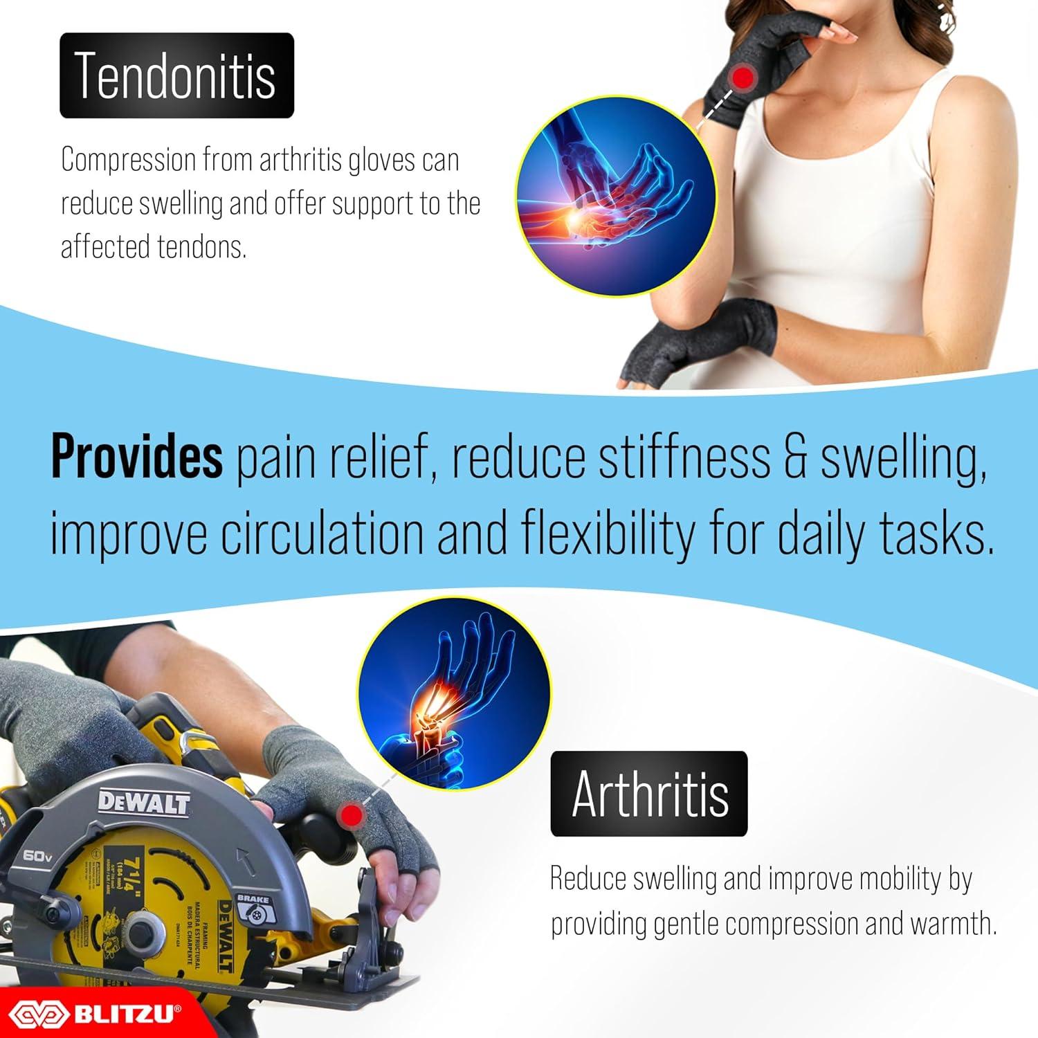 Guantes de Compresión para Artritis BLITZU - Negro - Pequeño