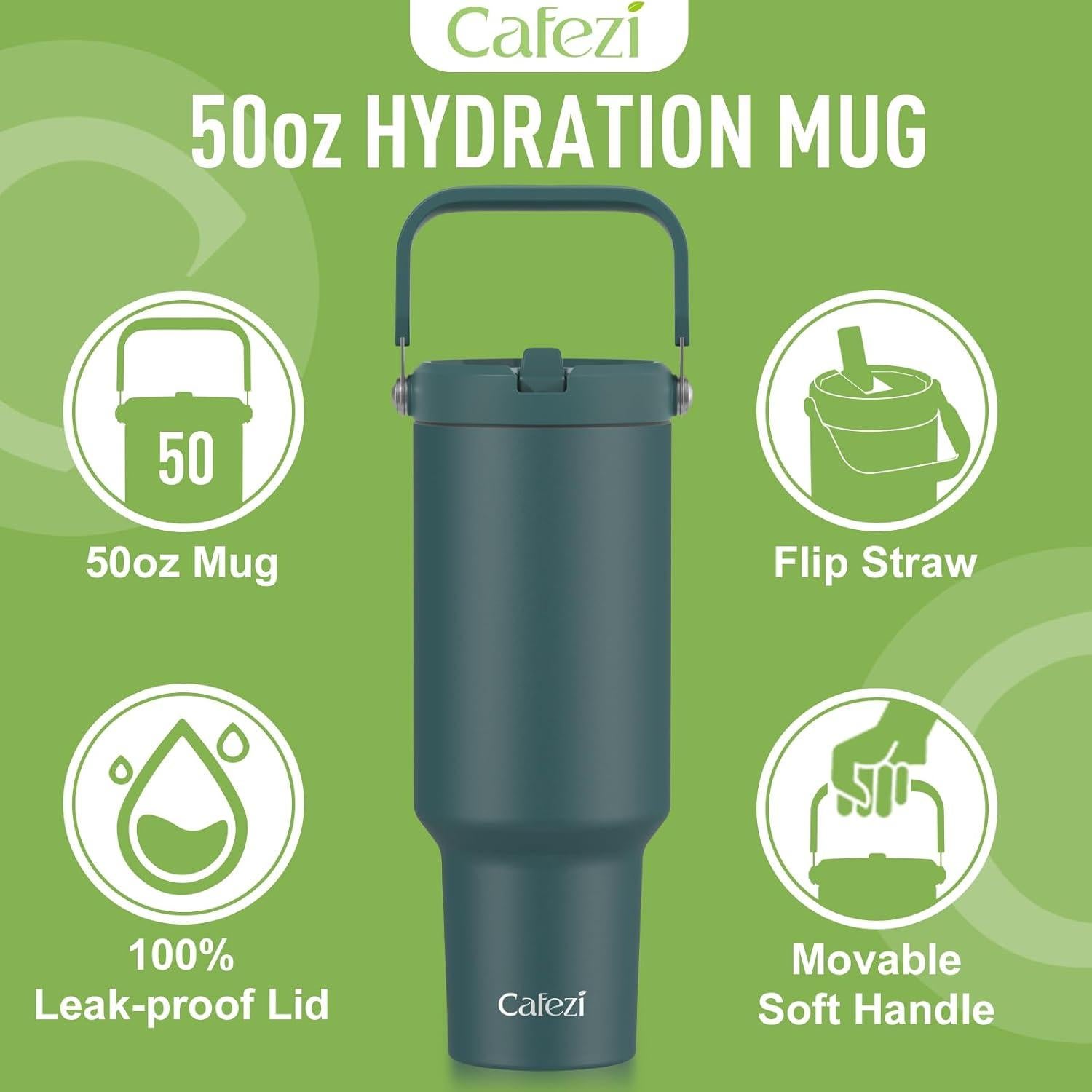 Botella de Agua Aislada Cafezi 1.5 L con Pajilla y Asa