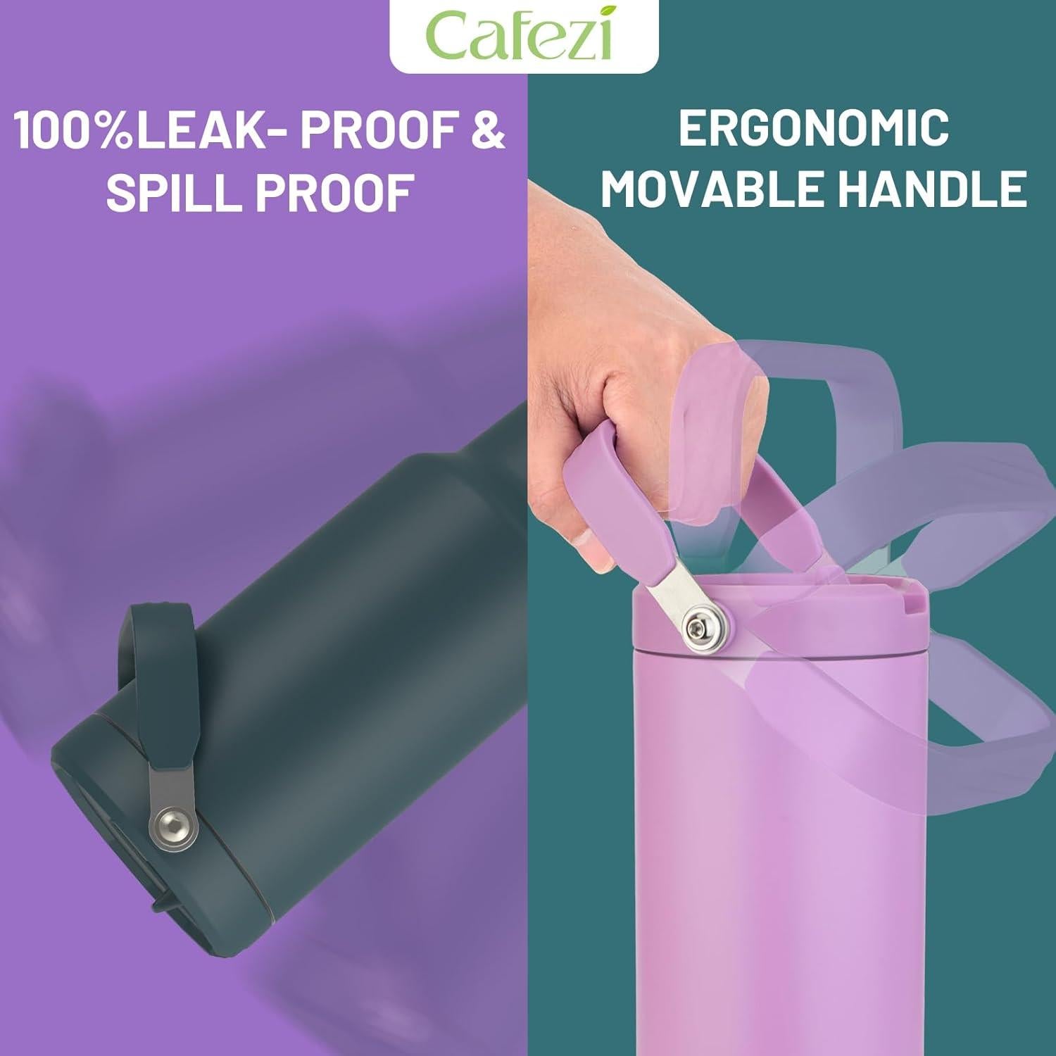 Botella de Agua Aislada Cafezi 1.5 L con Pajilla y Asa