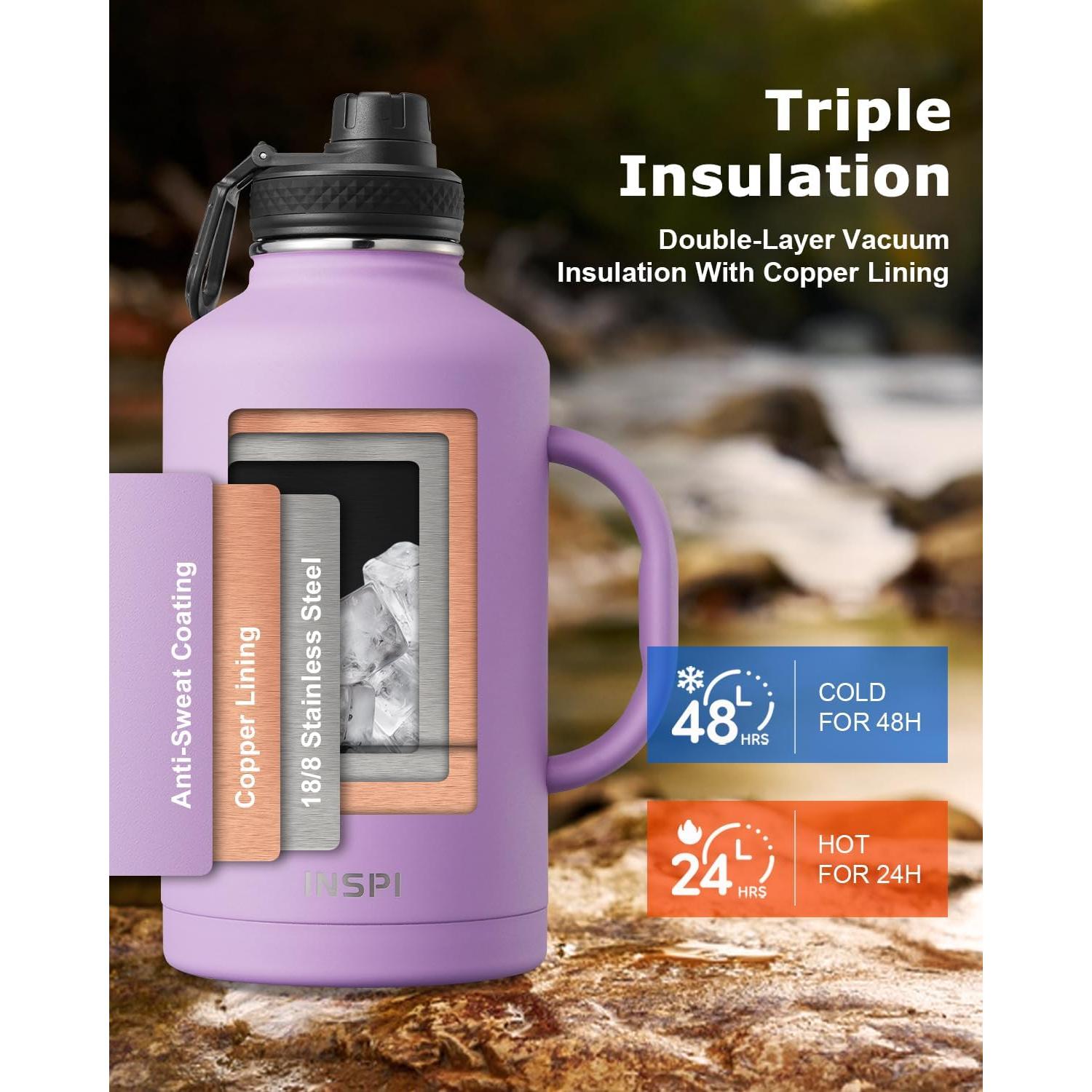 Botella de Agua Aislada INSPI 1.89L Púrpura con Asa